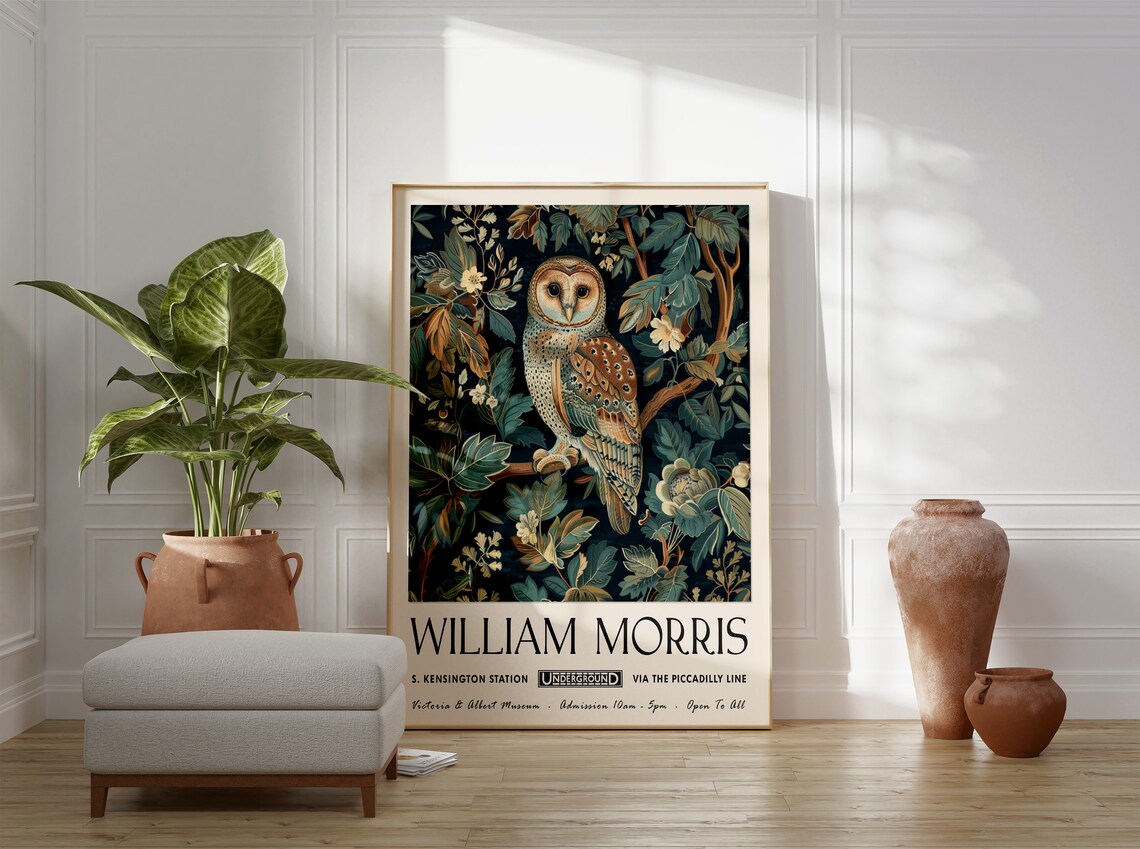 William Morris Owl Exhibition Poster, Vintage Art Print - Image 3