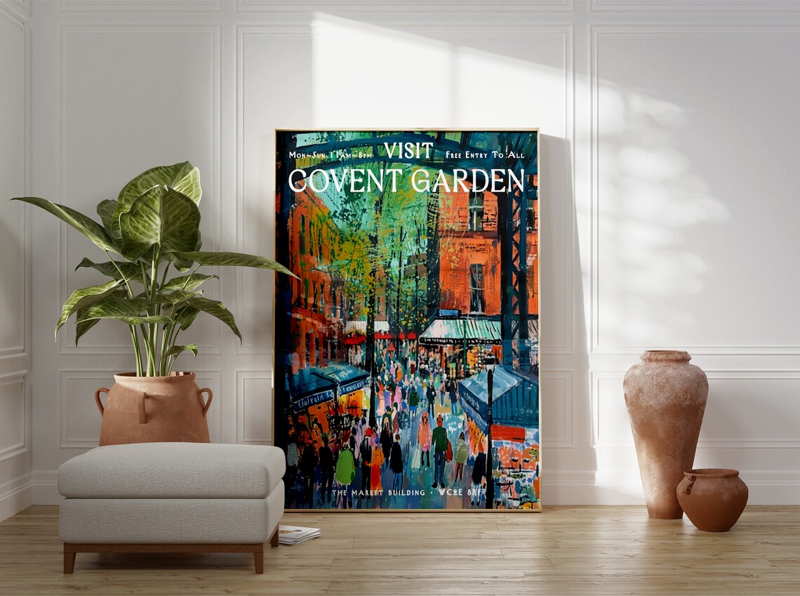 Visit Covent Garden London Vintage Travel Scene Art Poster Gift - Image 2