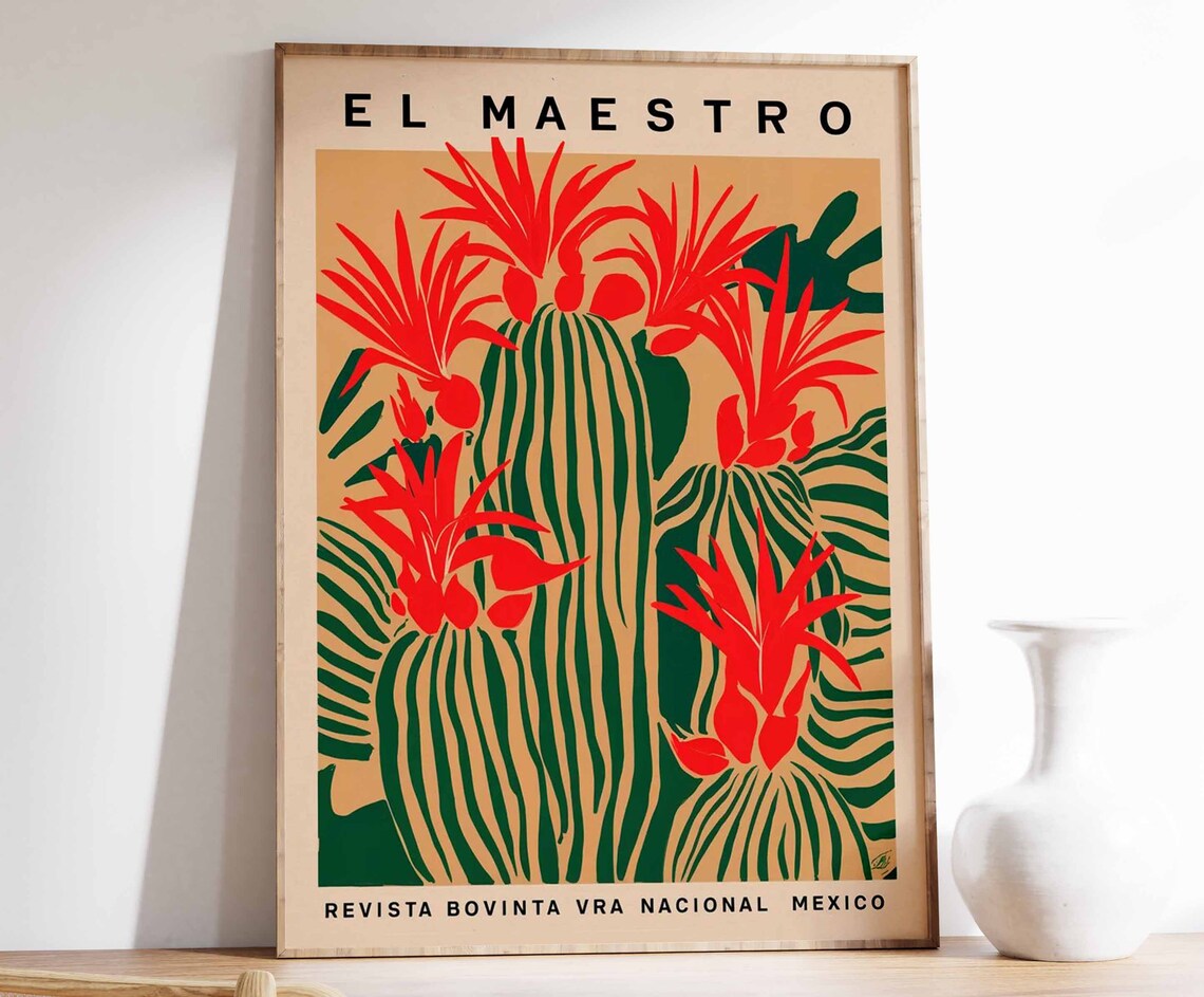 Vintage Mexican Cactus Colourful Mexican Poster