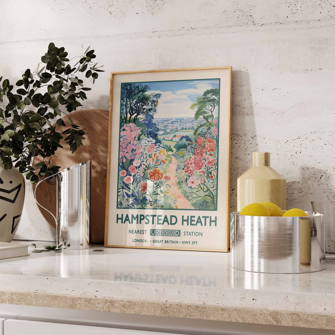 Hampstead Heath London Flower Garden Vintage Travel Style Poster - Image 2