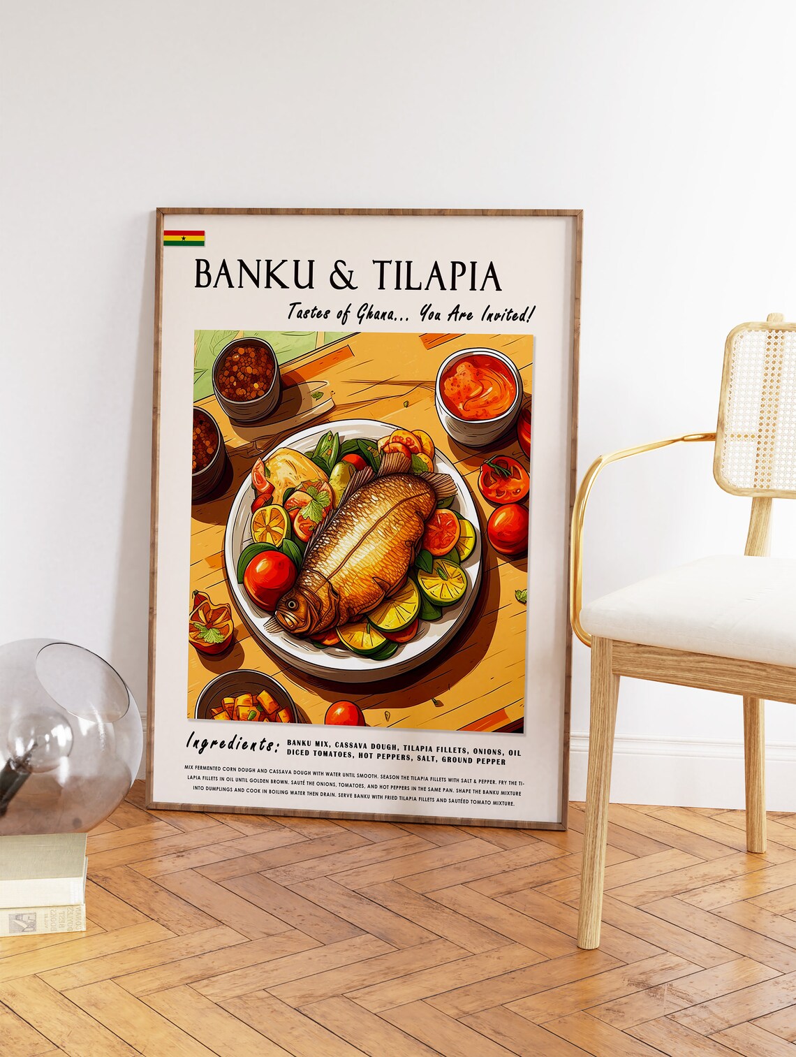 Banku and Tilapia Ghanaian Food Poster, Kitchen Art - Image 2