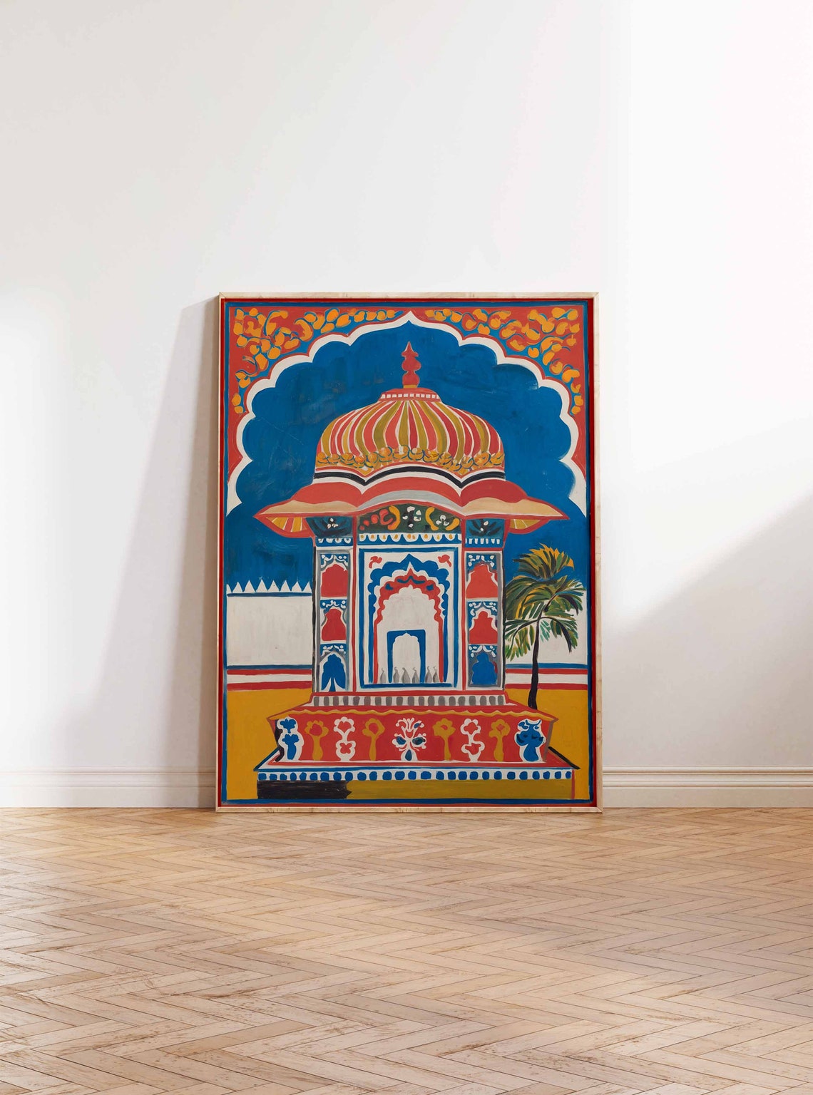 Pichwai Domed Chhatri Pavilion With Palm Tree Folk Art Poster - Image 2