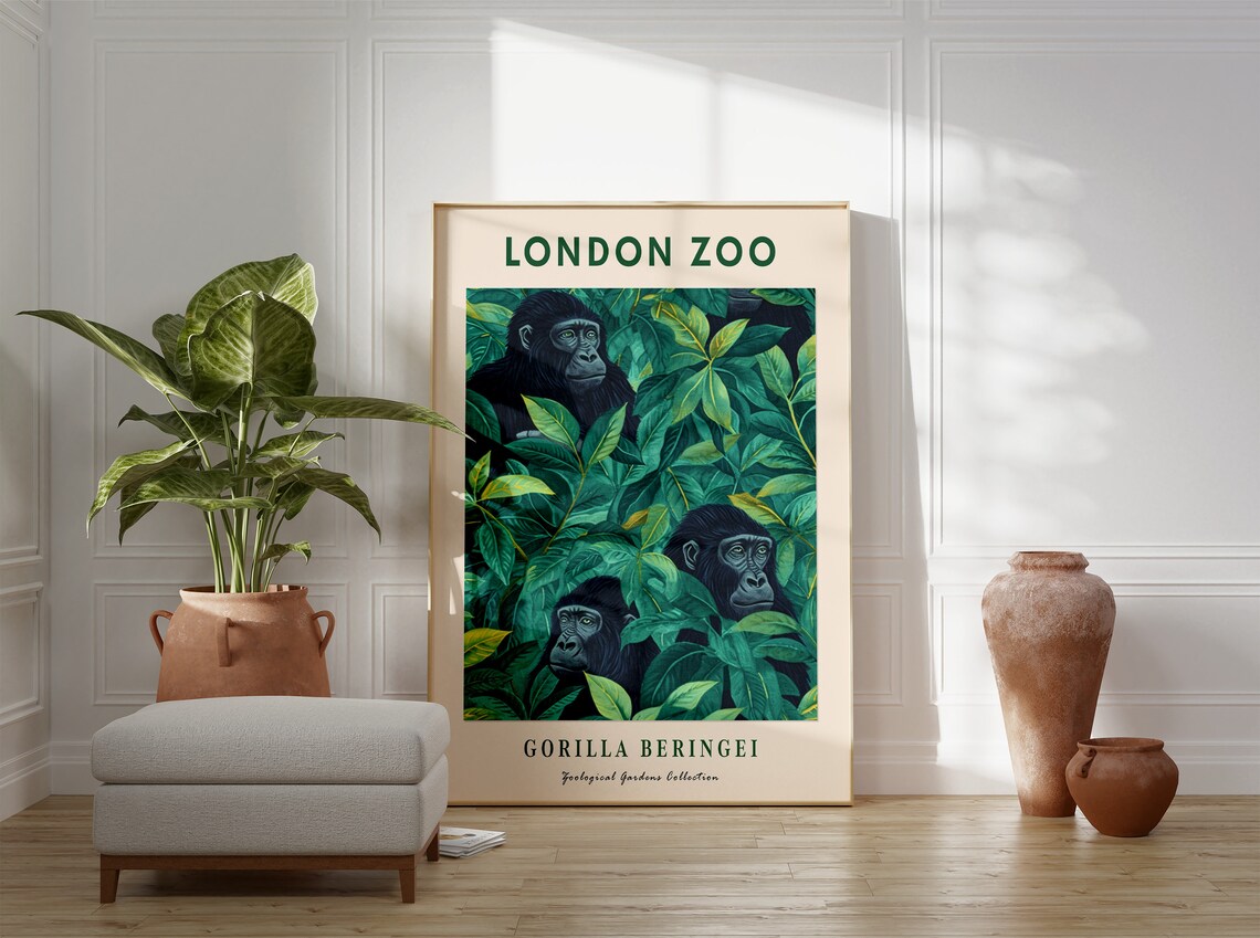 London Zoo Gorilla Berengei Jungle Leaves Animal Beautiful Poster - Image 3