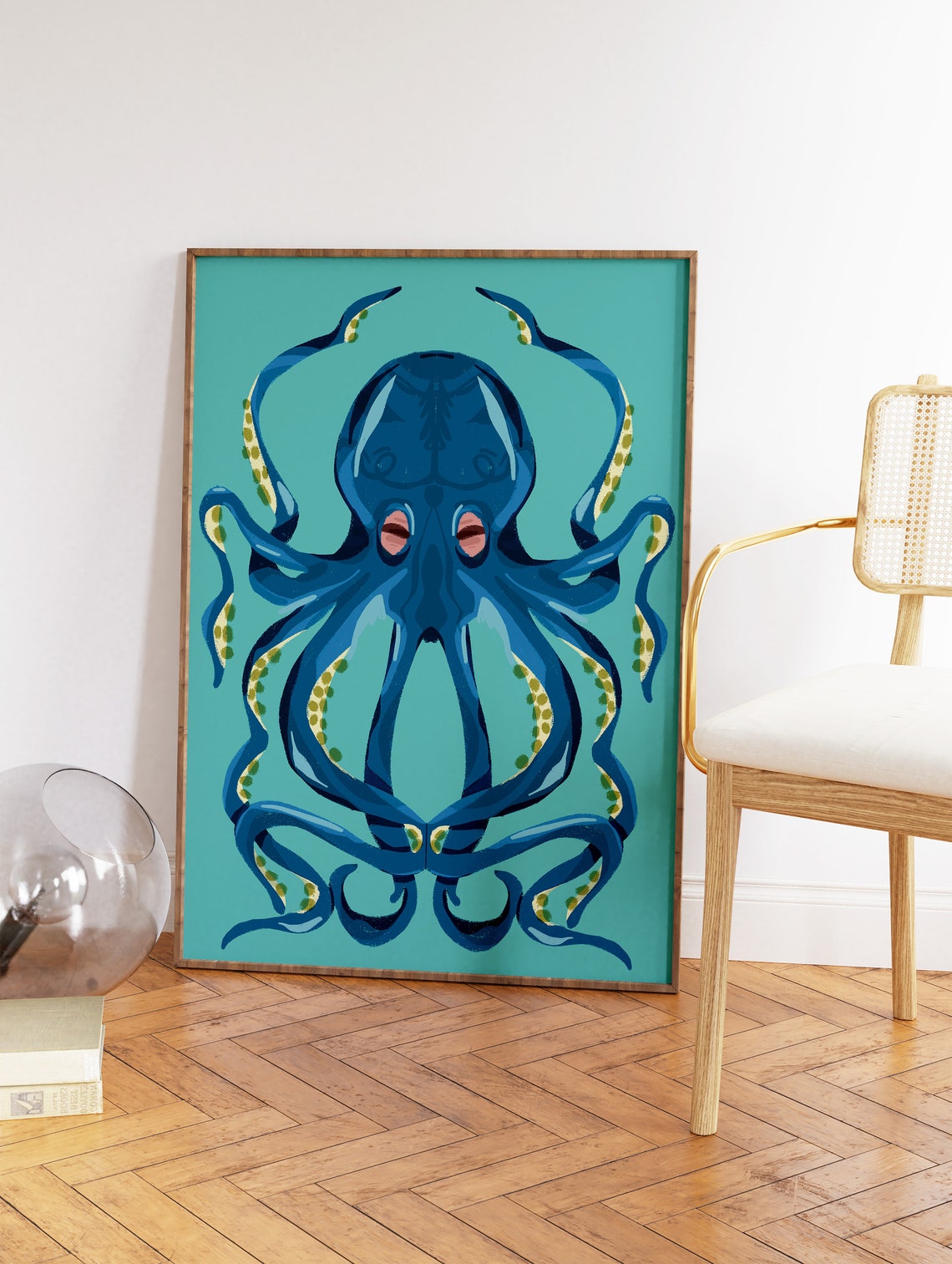 Blue Octopus Sea Life Illustration Ocean Creature Teal Print - Image 2
