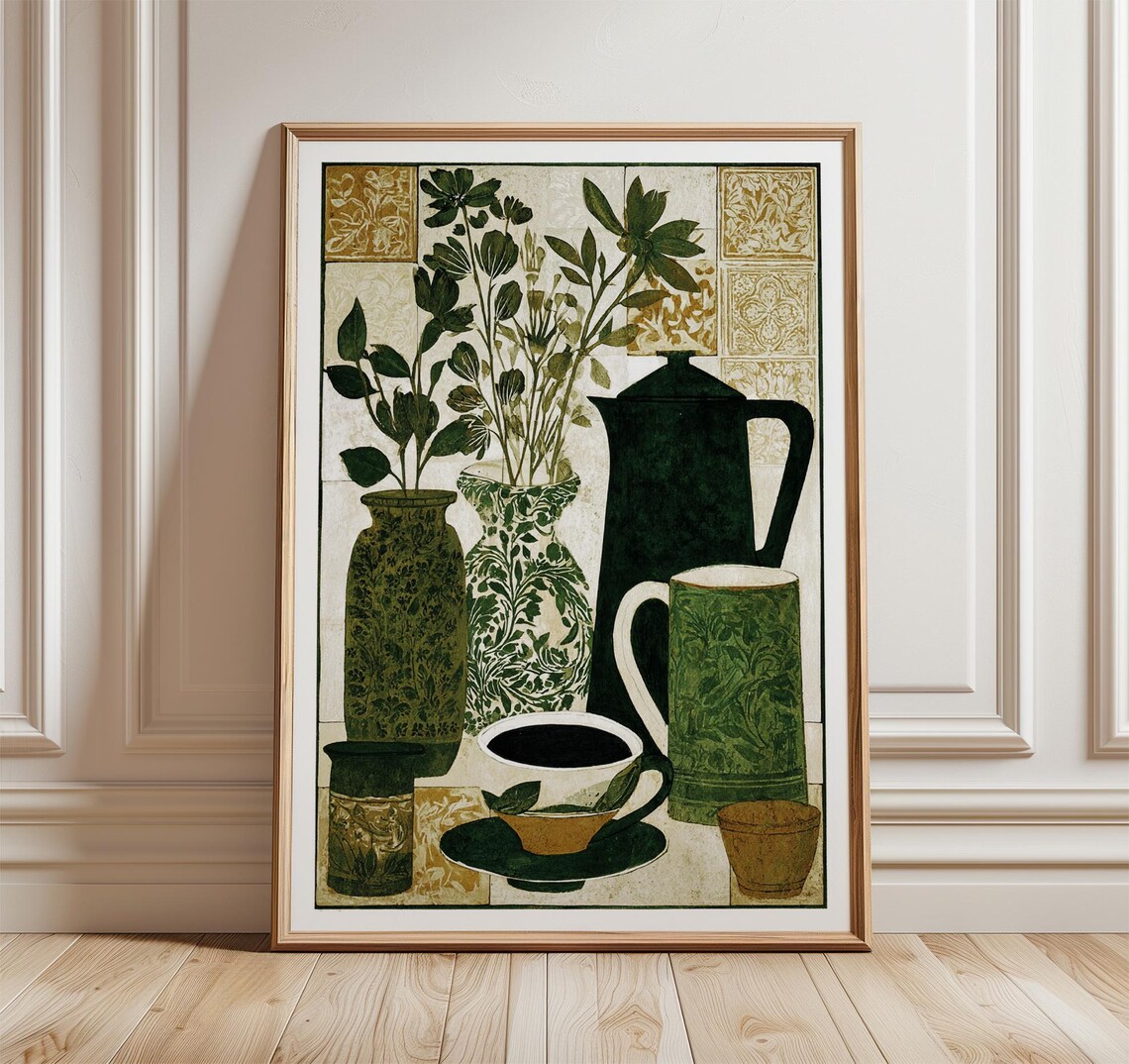 Vintage Botanical Kitchen Poster, Classic Country Cottage
