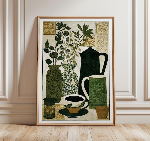 Vintage Botanical Kitchen Poster, Classic Country Cottage