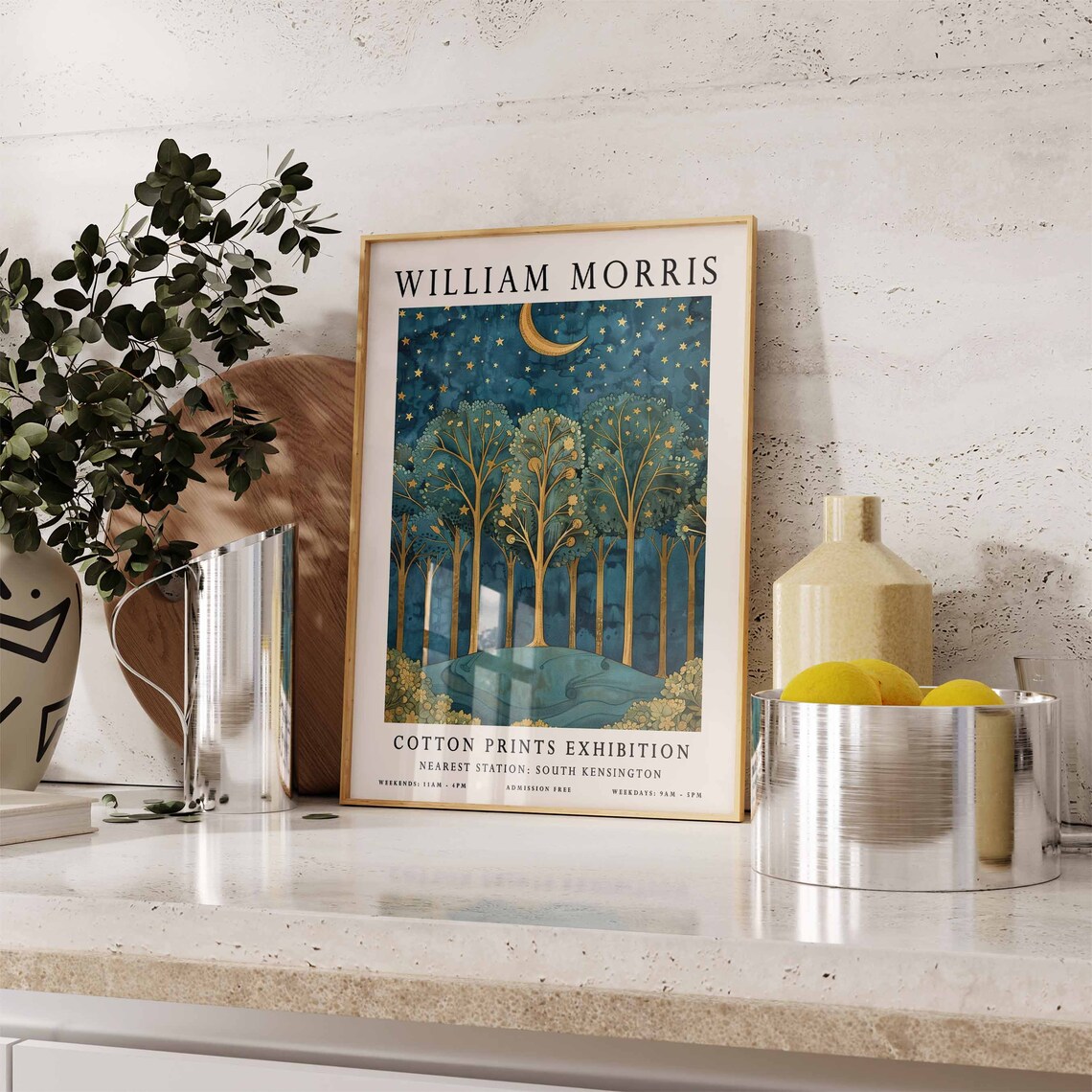 William Morris Crescent Moon Starry Forest Exhibition Poster - Image 2