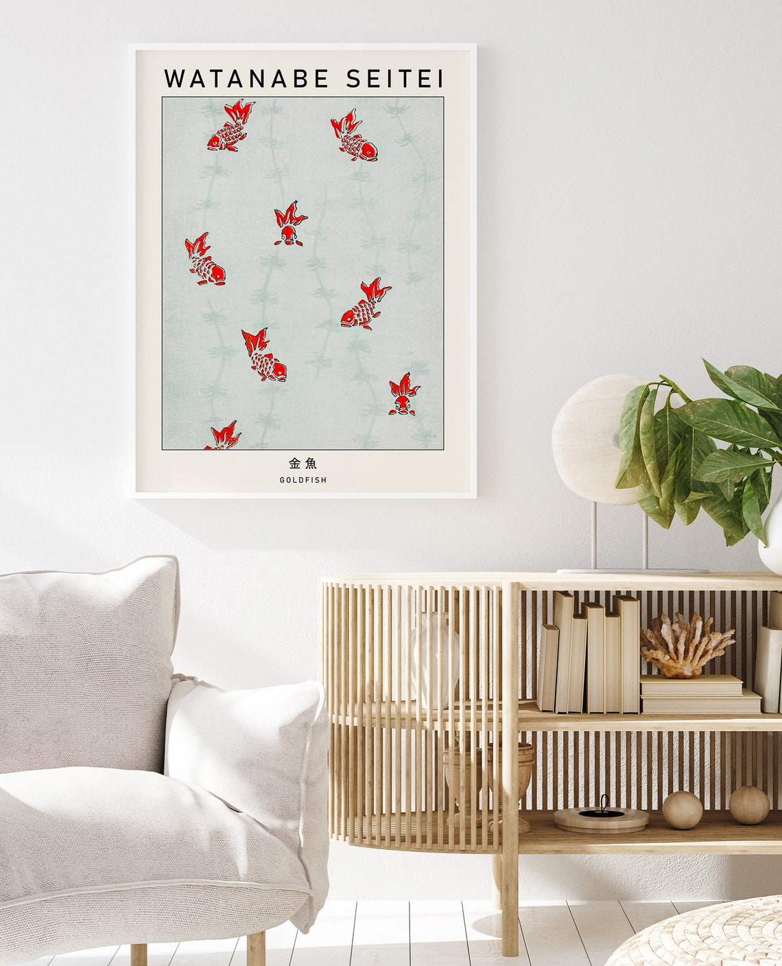 Watanabe Seitei Goldfish Red Japanese Woodblock Style Poster - Image 2