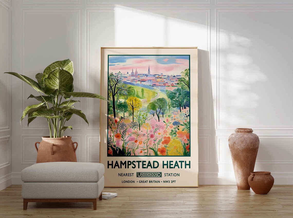 Hampstead Heath London Underground Vintage Travel Wildflower Poster - Image 3