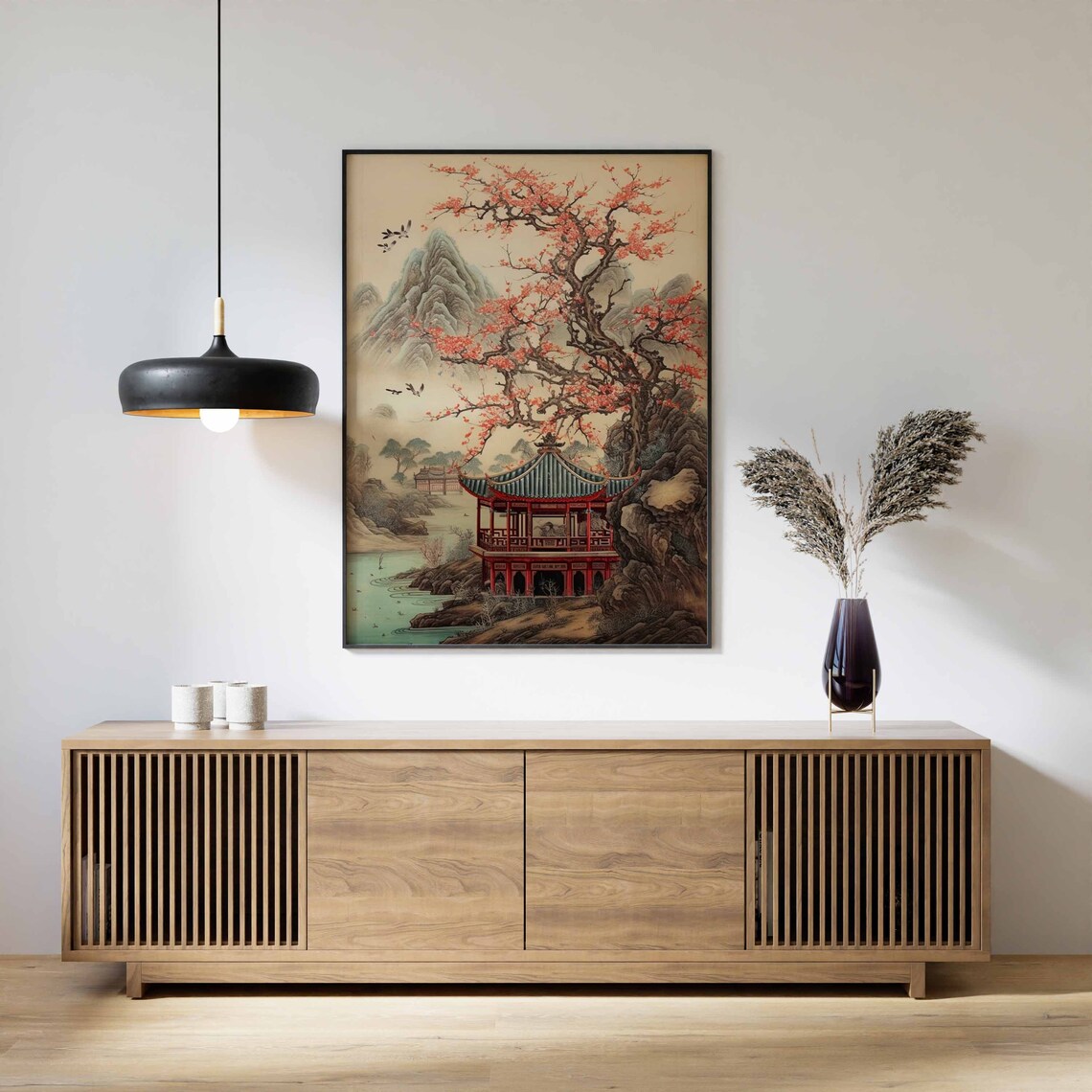 Chinese Vintage Art Print, Oriental Landscape Floral - Image 3