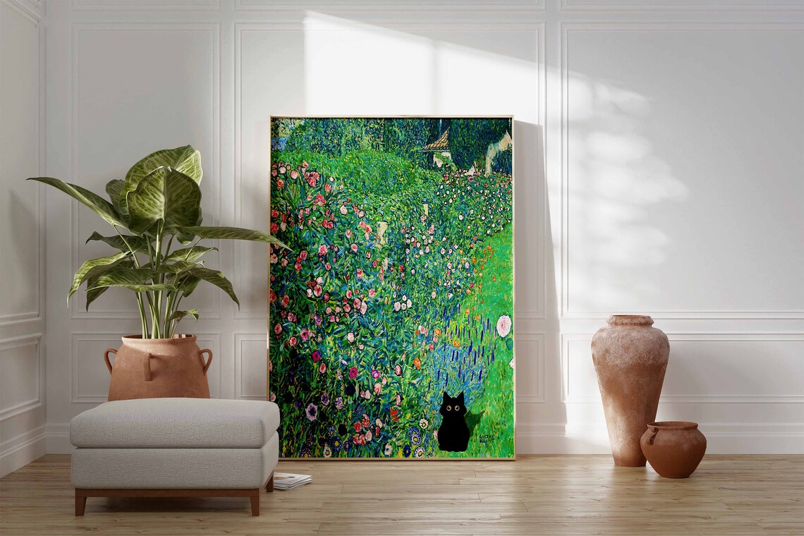Gustav Klimt Cat Print, Italian Horticultural Landscape - Image 3