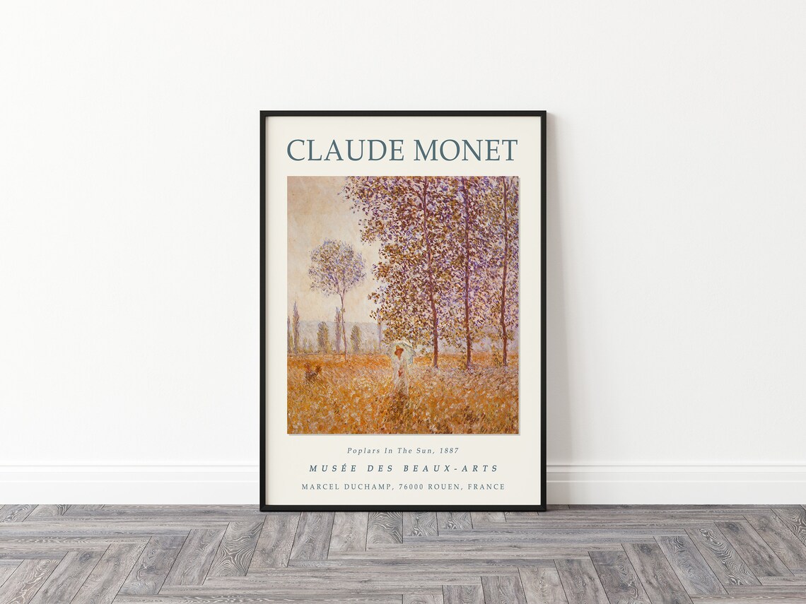 Monet-Inspired Poplars In The Sun Art Print, Vintage - Image 2