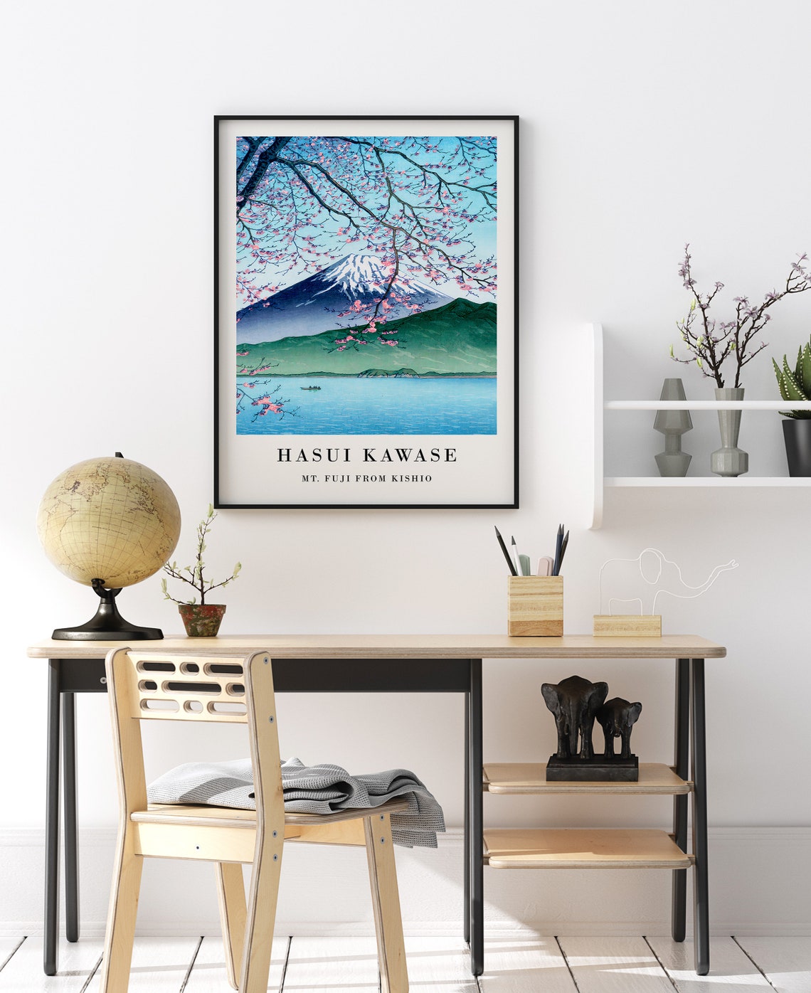 Hasui Kawase Mt Fuji From Kishio Cherry Blossom Woodblock Poster - Image 2