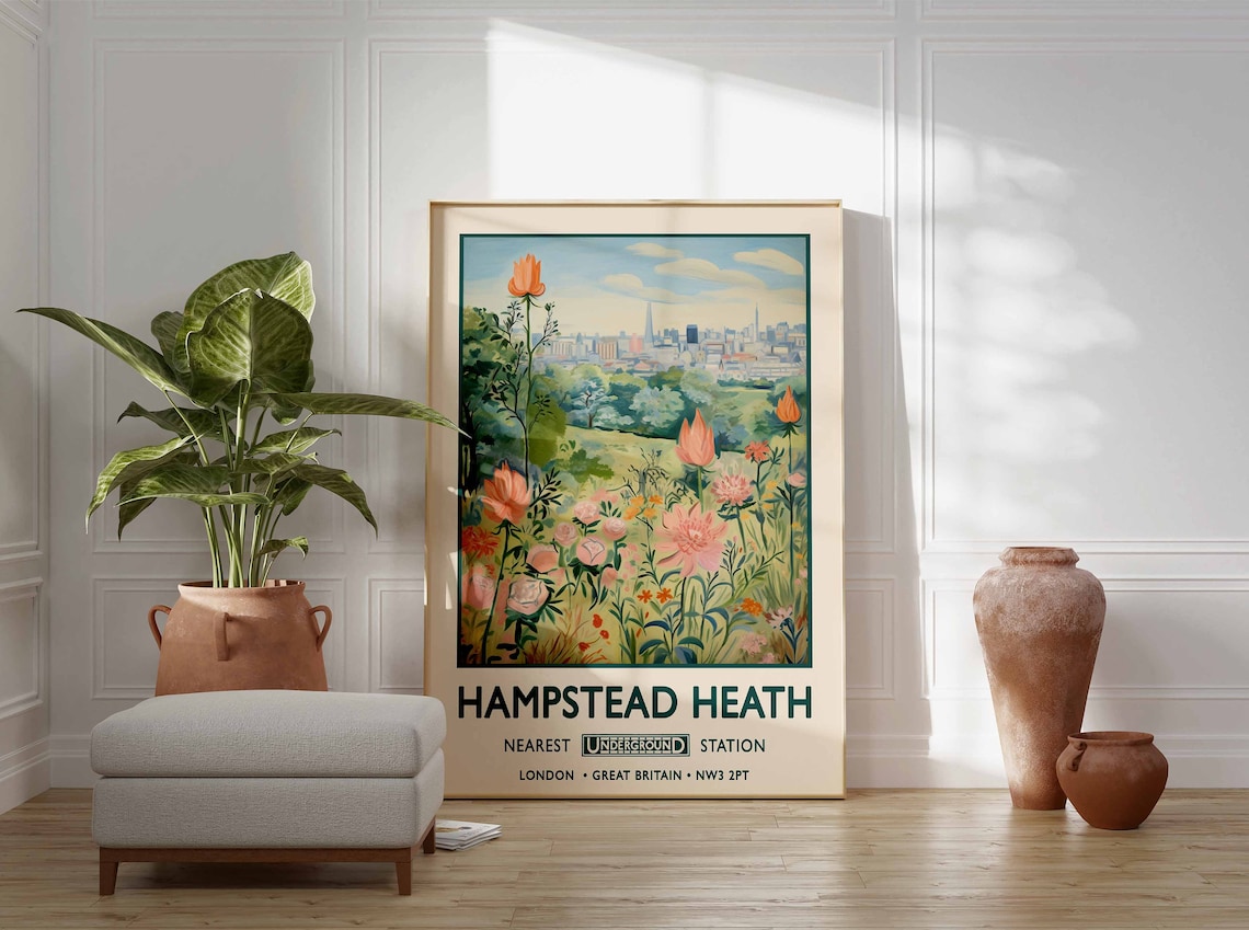 Hampstead Heath London Vintage Floral Poster - Image 3
