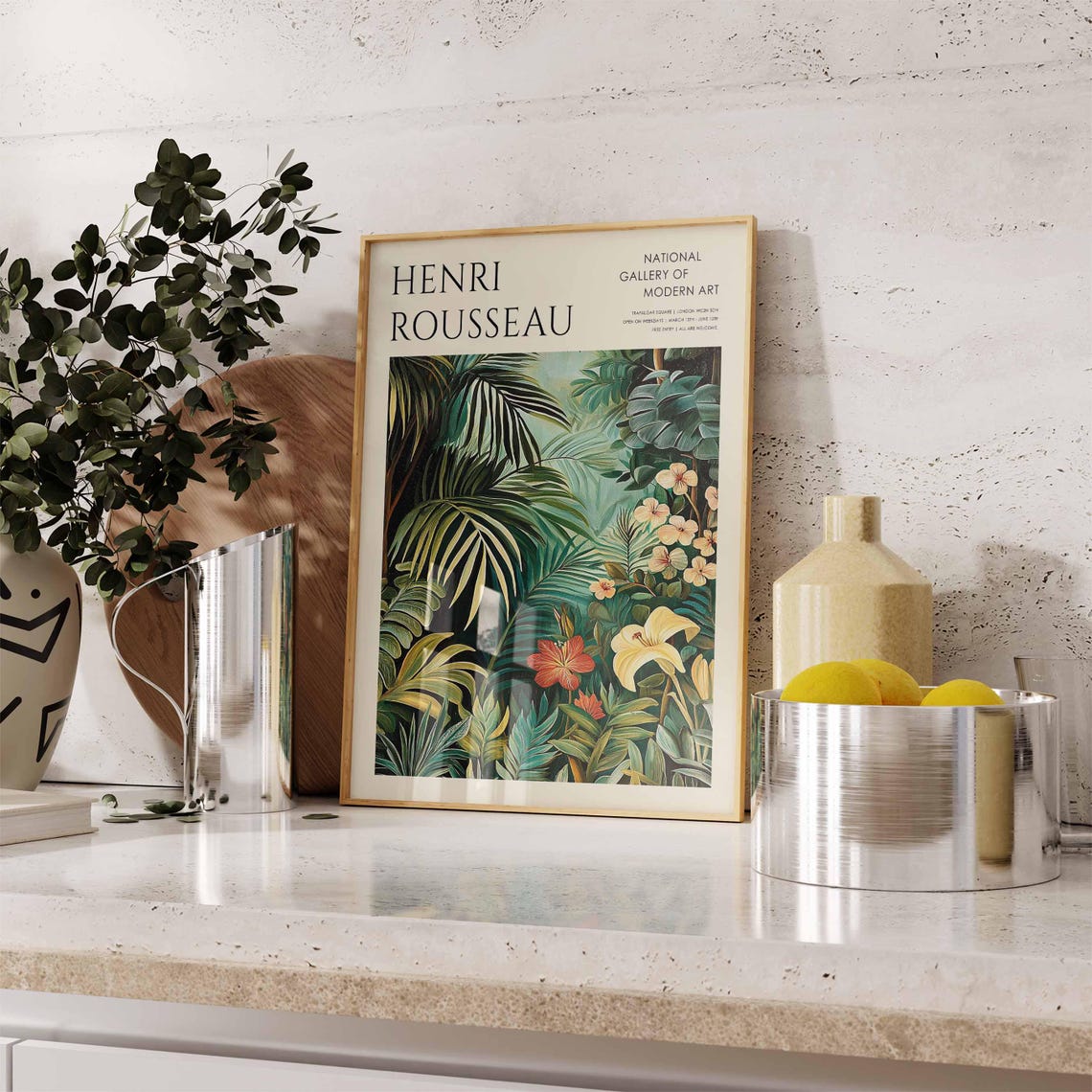 Henri Rousseau Jungle Palms with Red and Yellow Hibiscus Poster - Image 3