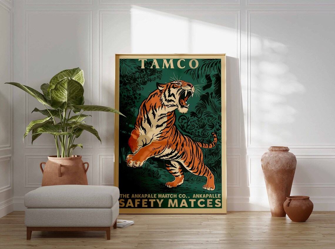 Vintage Tiger Print, Indian Tiger Art Poster - Image 3