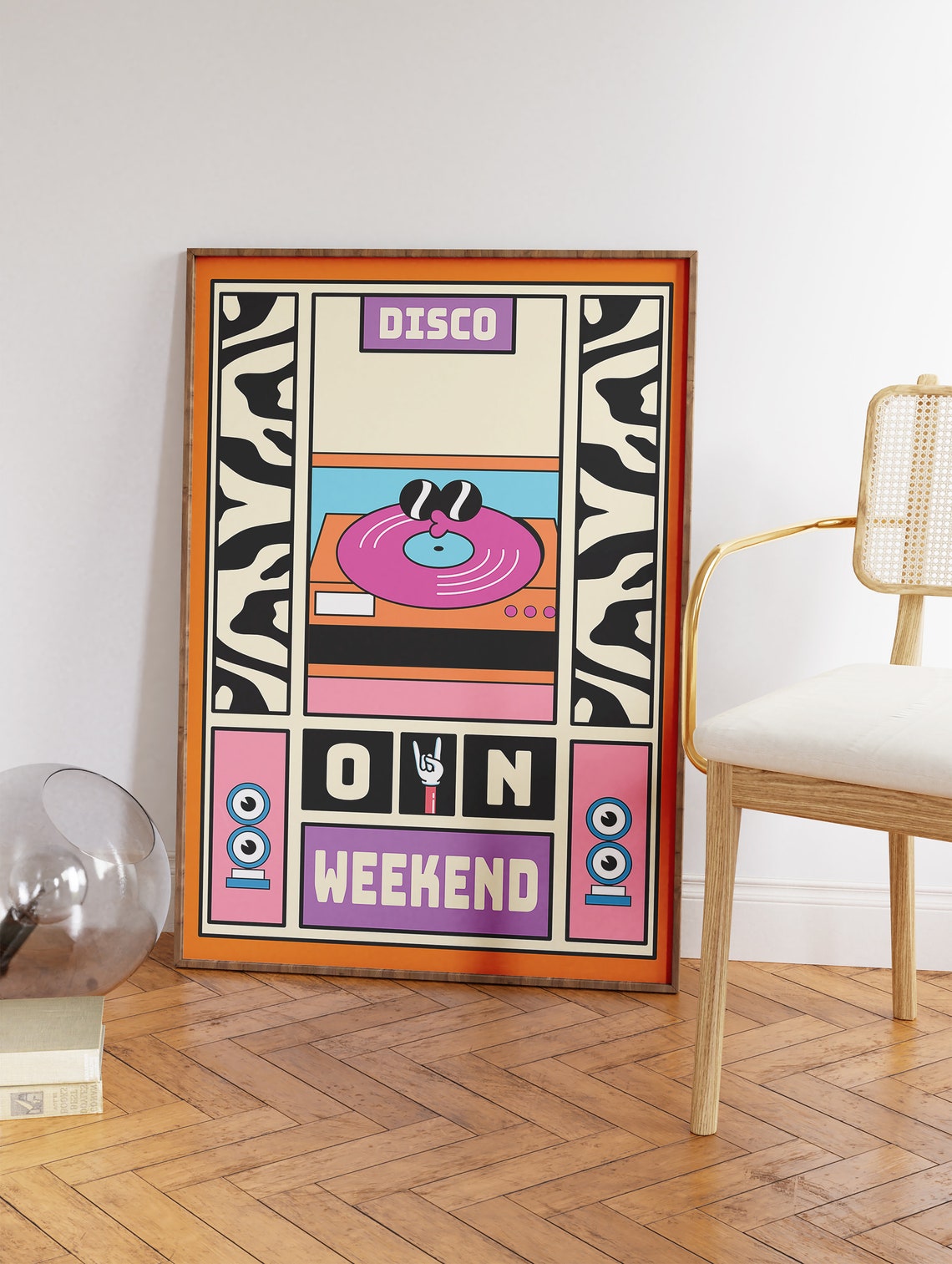 Disco On Weekend Retro Zebra Turntable Pop Art Typography Poster - Image 3