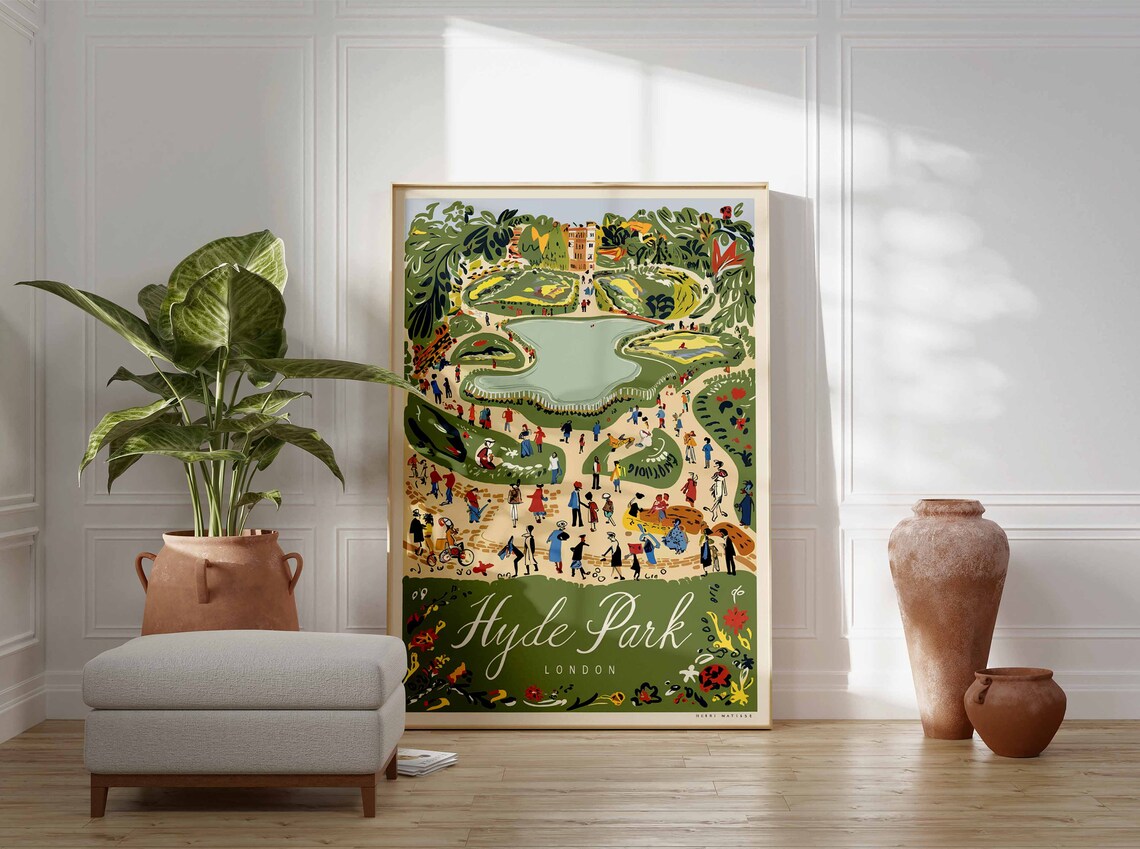 Henri Matisse Hyde Park London Busy Gardens Scene Art Vintage Poster - Image 3