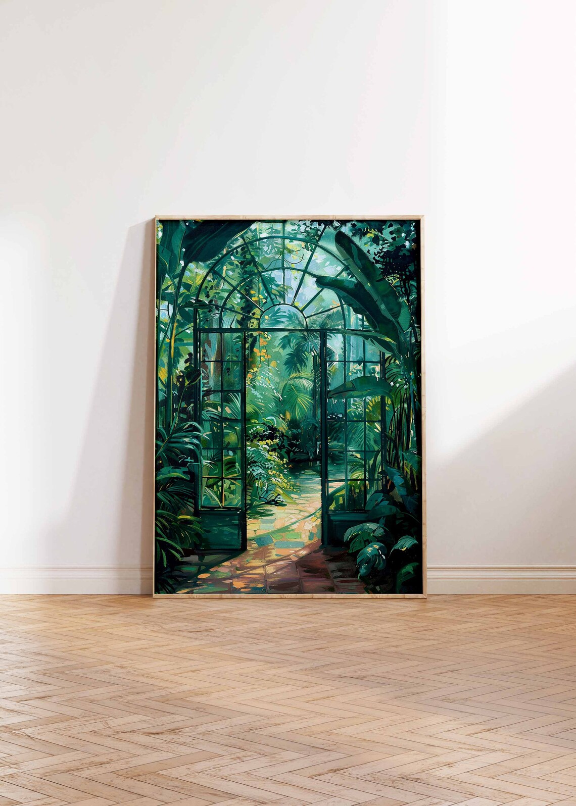 Emerald Glasshouse Doors Lush Tropical Foliage Garden Art Poster - Image 3