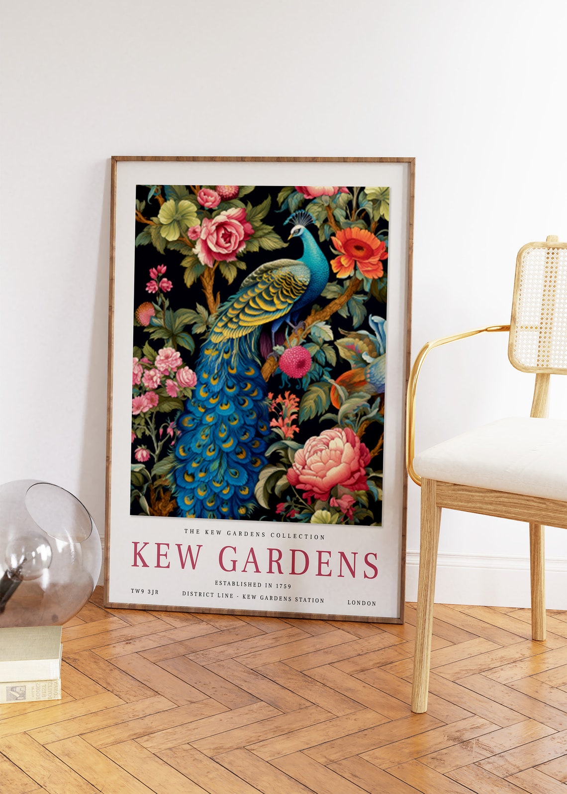 Kew Gardens London Peacock Among Flowers Botanical Art Poster - Image 3