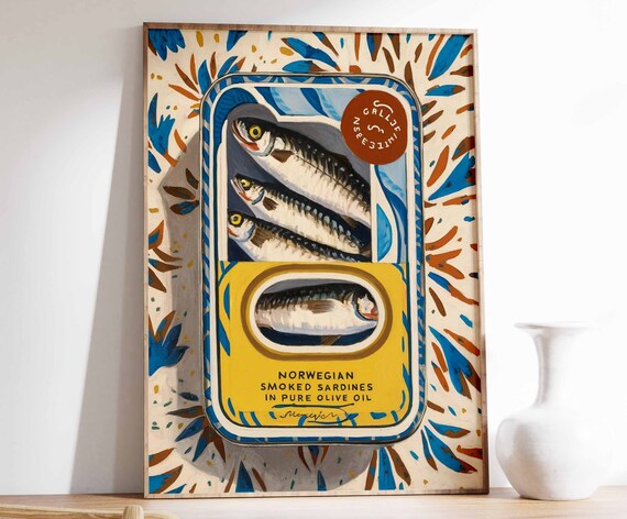 Fish Art Print Sardines Poster Food Art Seafood Poster Vintage Kitchen Decor Restaurant Decor Food Poster Cafe Poster Fish Poster