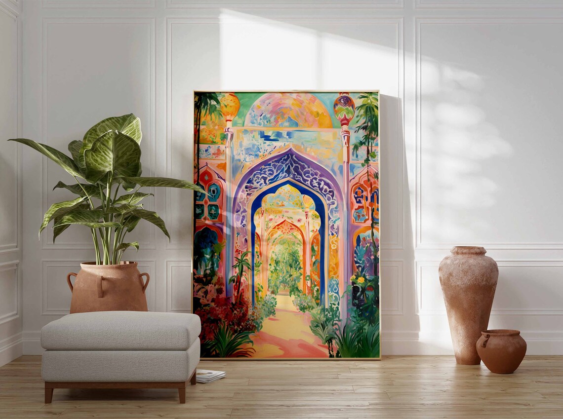 Ornate Arabic Doorway Lanterns Islamic Arch Travel Wall Art Decor - Image 3