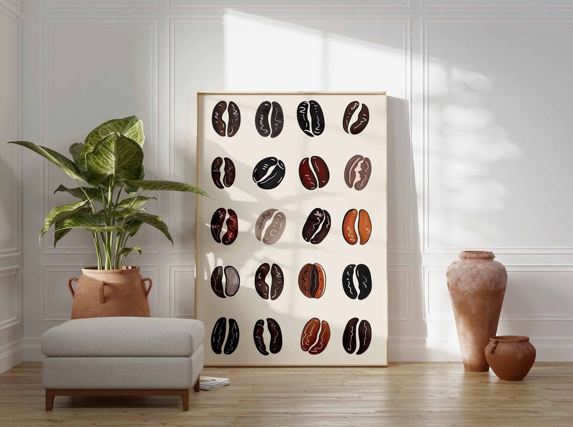 Hand Drawn Coffee Beans Illustrated Grid Kitchen Poster Coffee Decor - Image 3