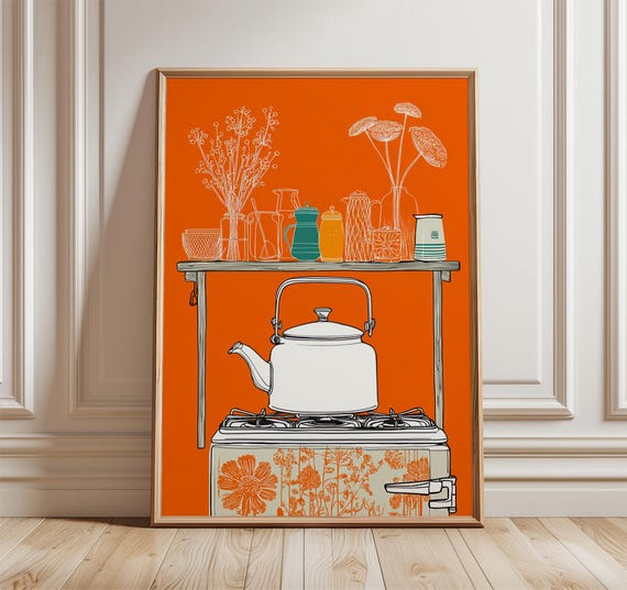 Modern Kettle Poster, Retro Kitchen Art Print