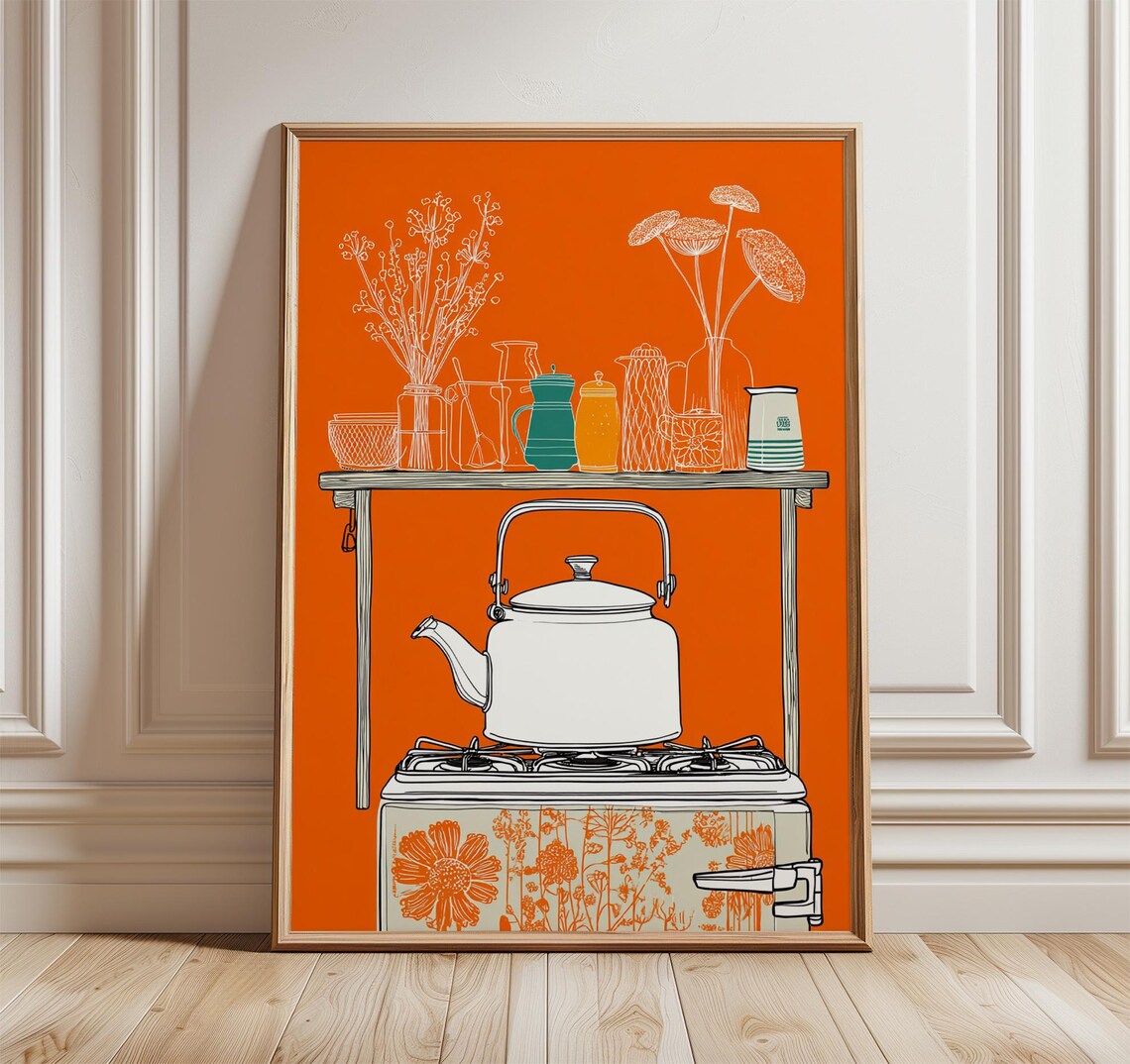 Modern Kettle Poster, Retro Kitchen Art Print