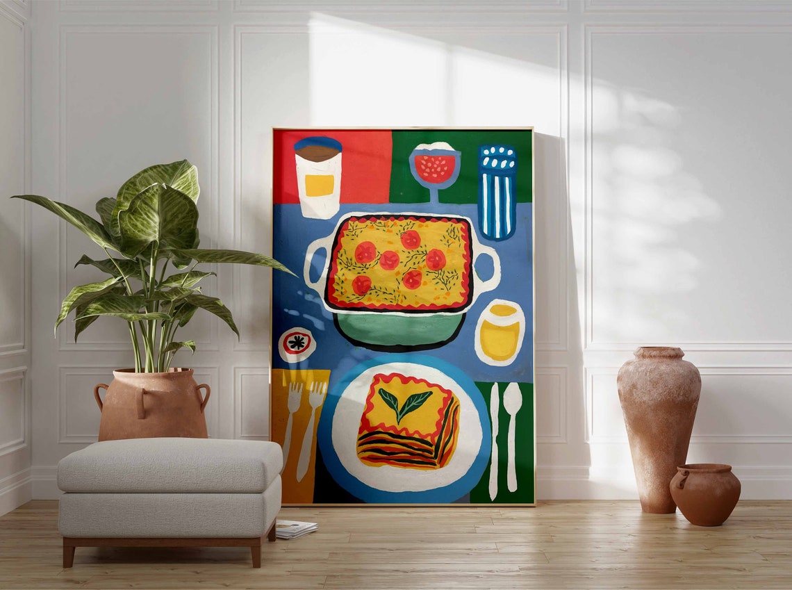 Italian Lasagne Baking Dish Dinner Scene Retro Kitchen Art Poster - Image 3