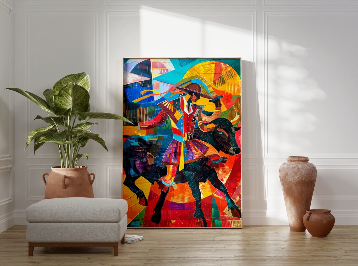 Cubist Matador and Bull Spanish Bullfighting Abstract Art Poster - Image 3