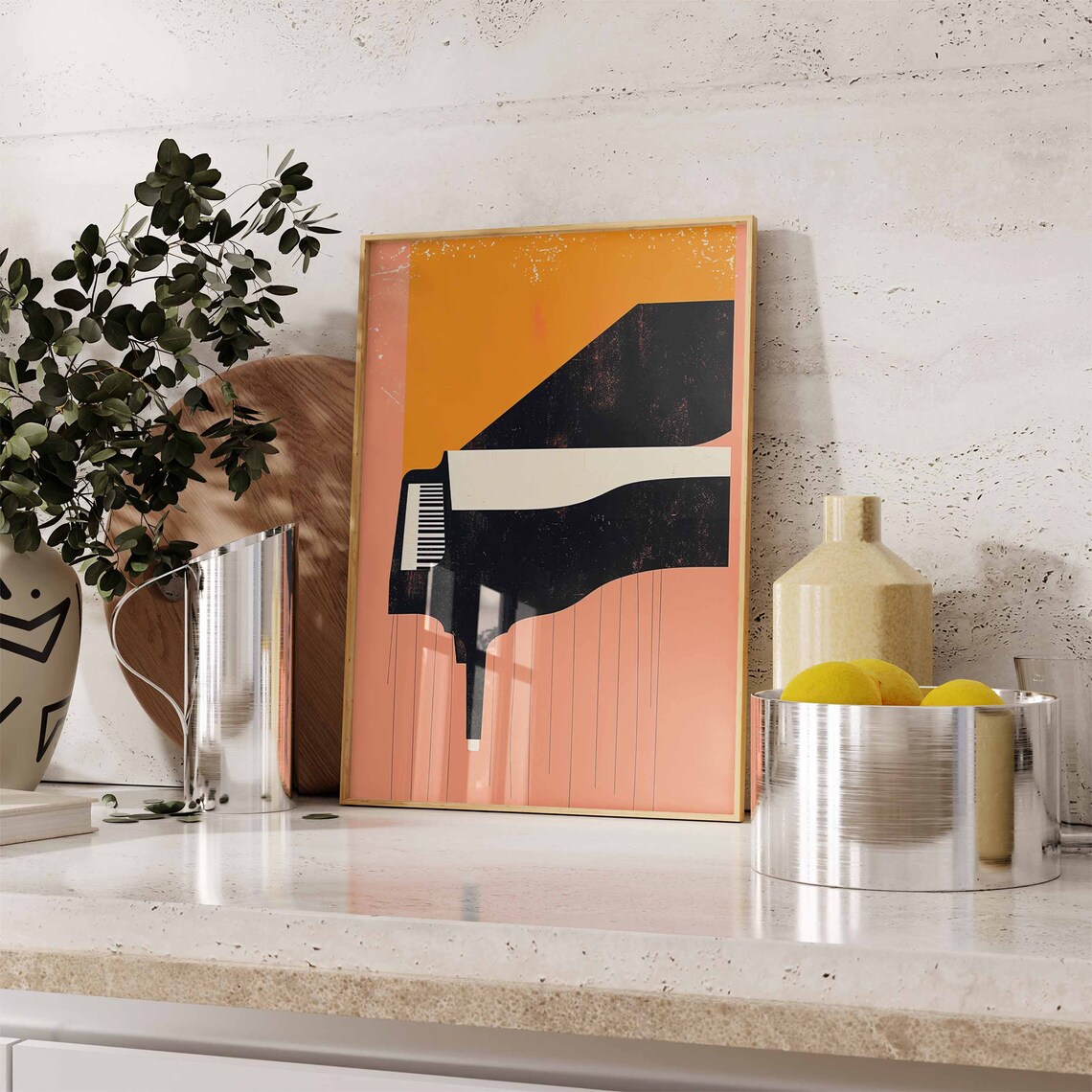 Grand Piano Print Minimalist Music Art Orange Retro Music Gift - Image 3