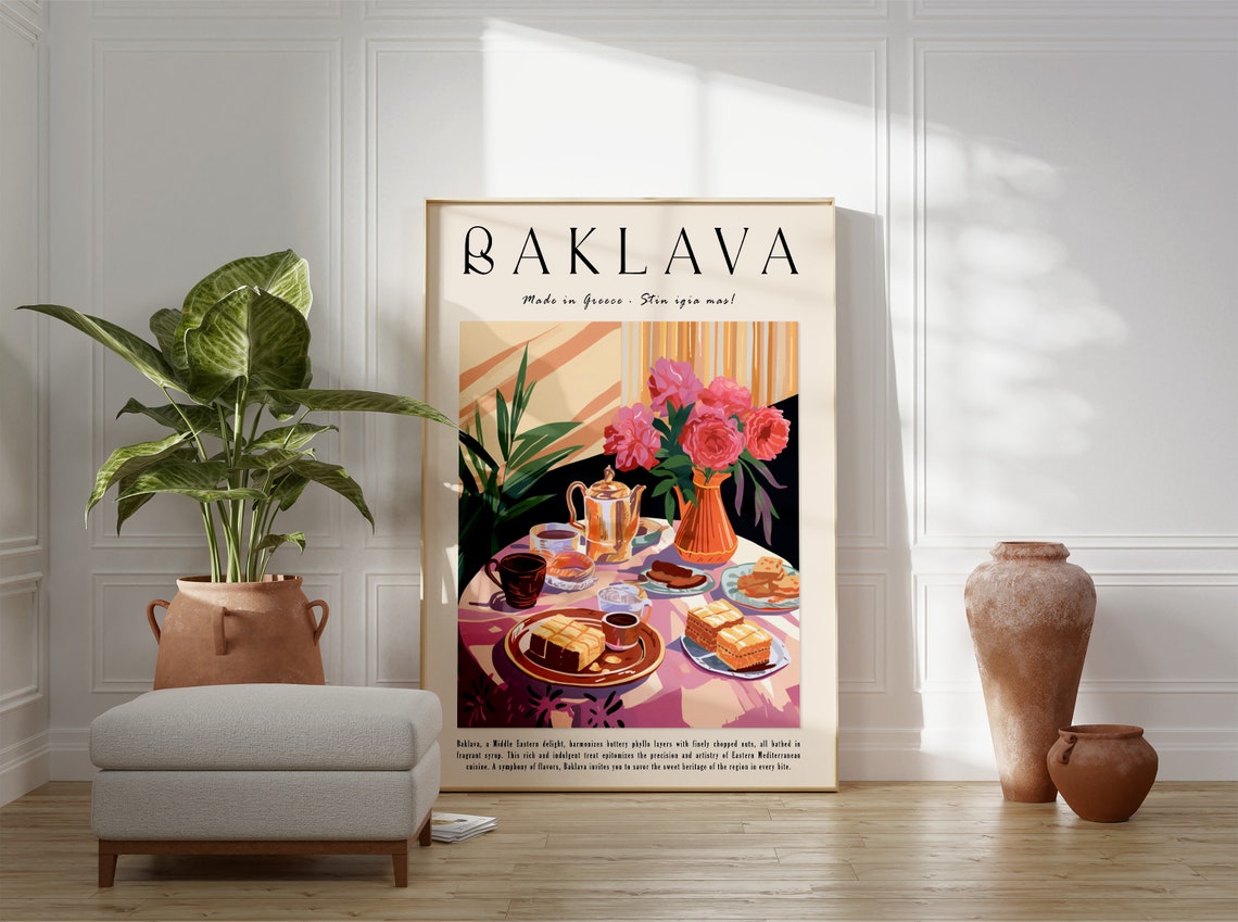 Baklava Greek Dessert Kitchen Poster With Sweet Pastry Table Art - Image 2