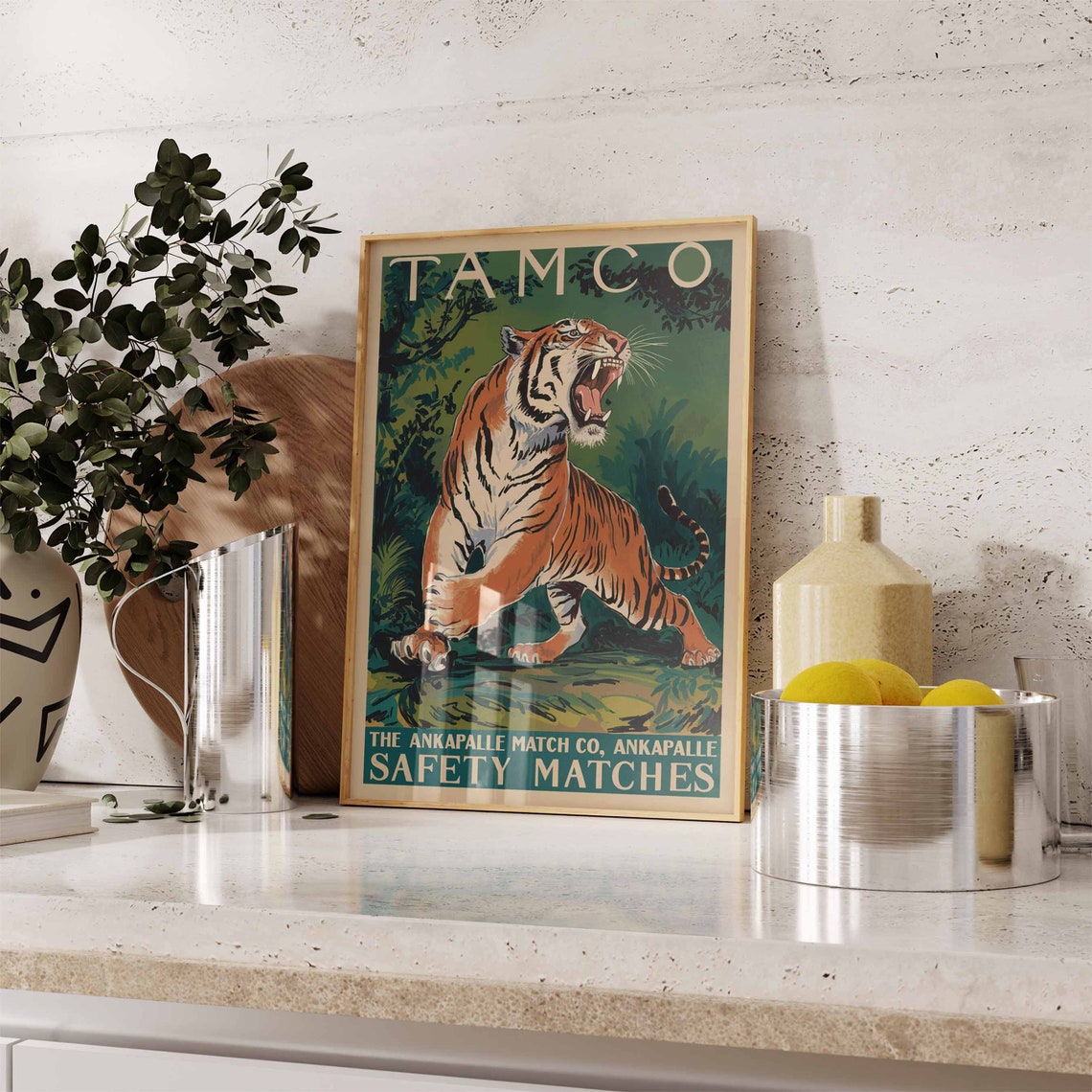 Vintage Tiger Print Indian Tiger Poster Tamco Matchbox Art Animal Print Animal Poster Animal Art Tropical Decor Jungle Art Tiger Art - Image 2