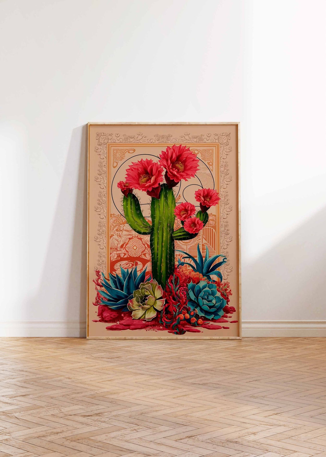 Blooming Columnar Cactus Succulent Garden Art Poster Large Gift - Image 3