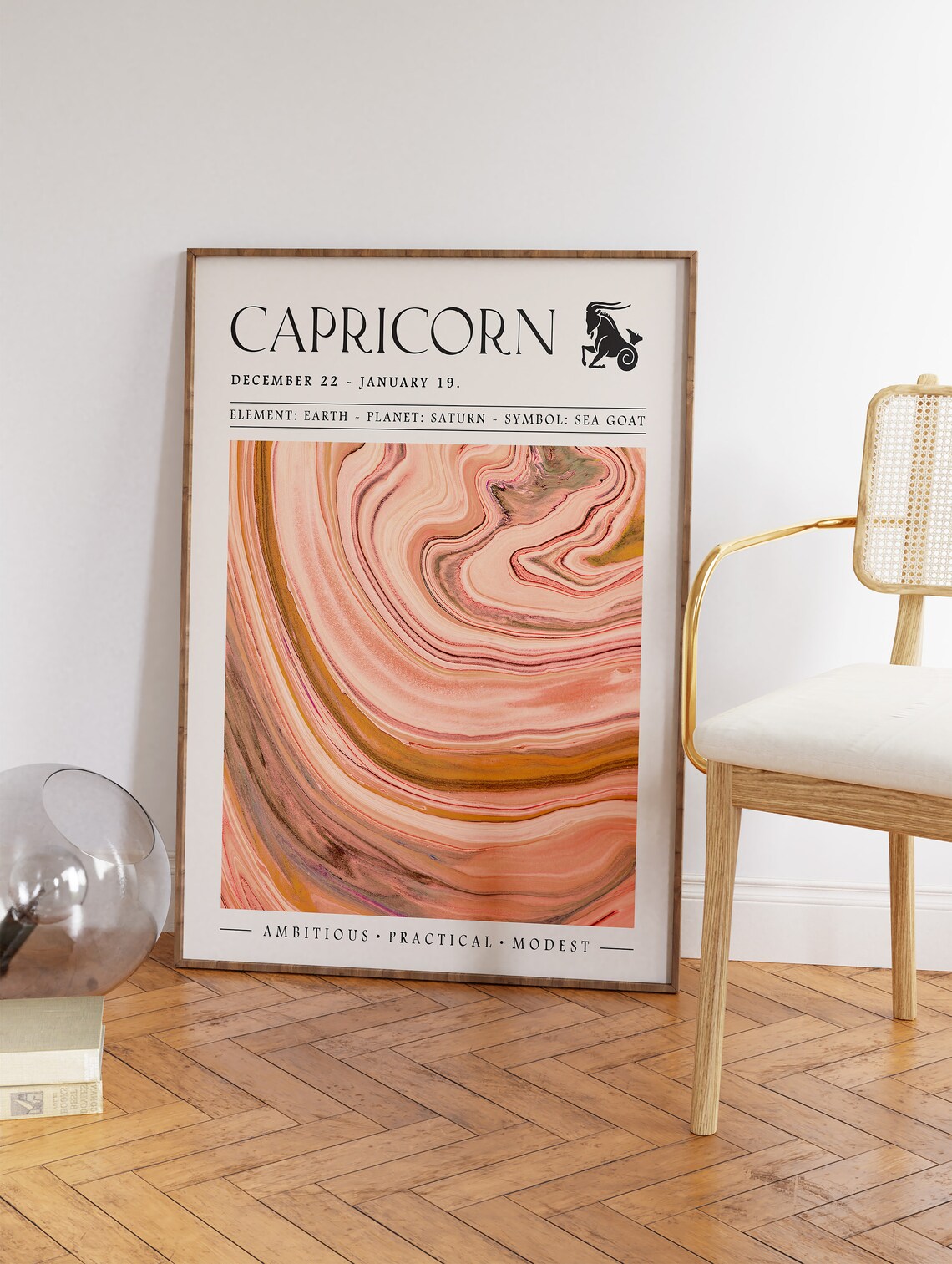 Capricorn Zodiac Star Sign Pink Marble Swirl Astrology Gift Poster - Image 3