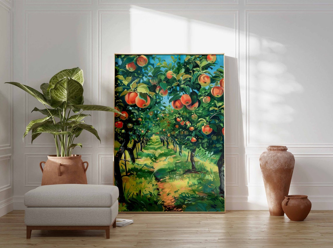 Apple Tree Canopy Orchard Path Blue Sky Ripe Red Fruit Summer Poster - Image 3