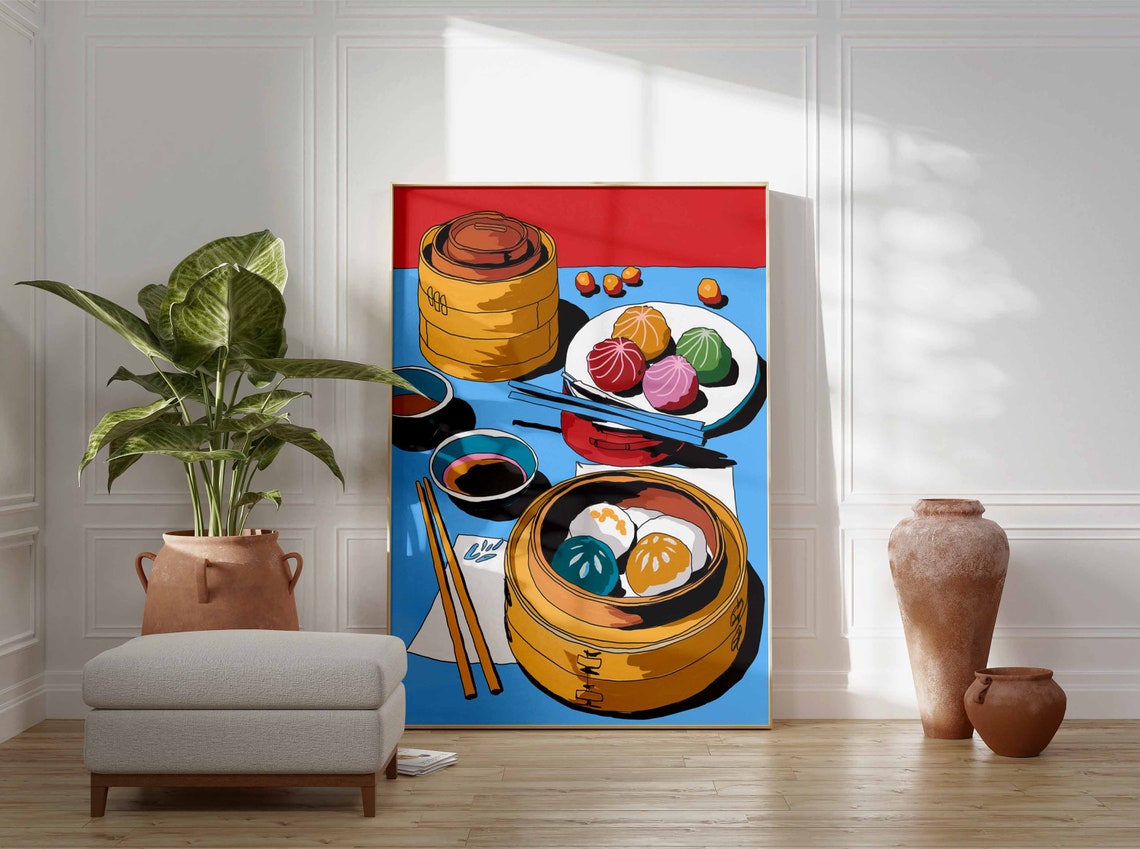 Dim Sum Pop Art Colorful Bao Buns Bamboo Steamer Kitchen Poster - Image 3