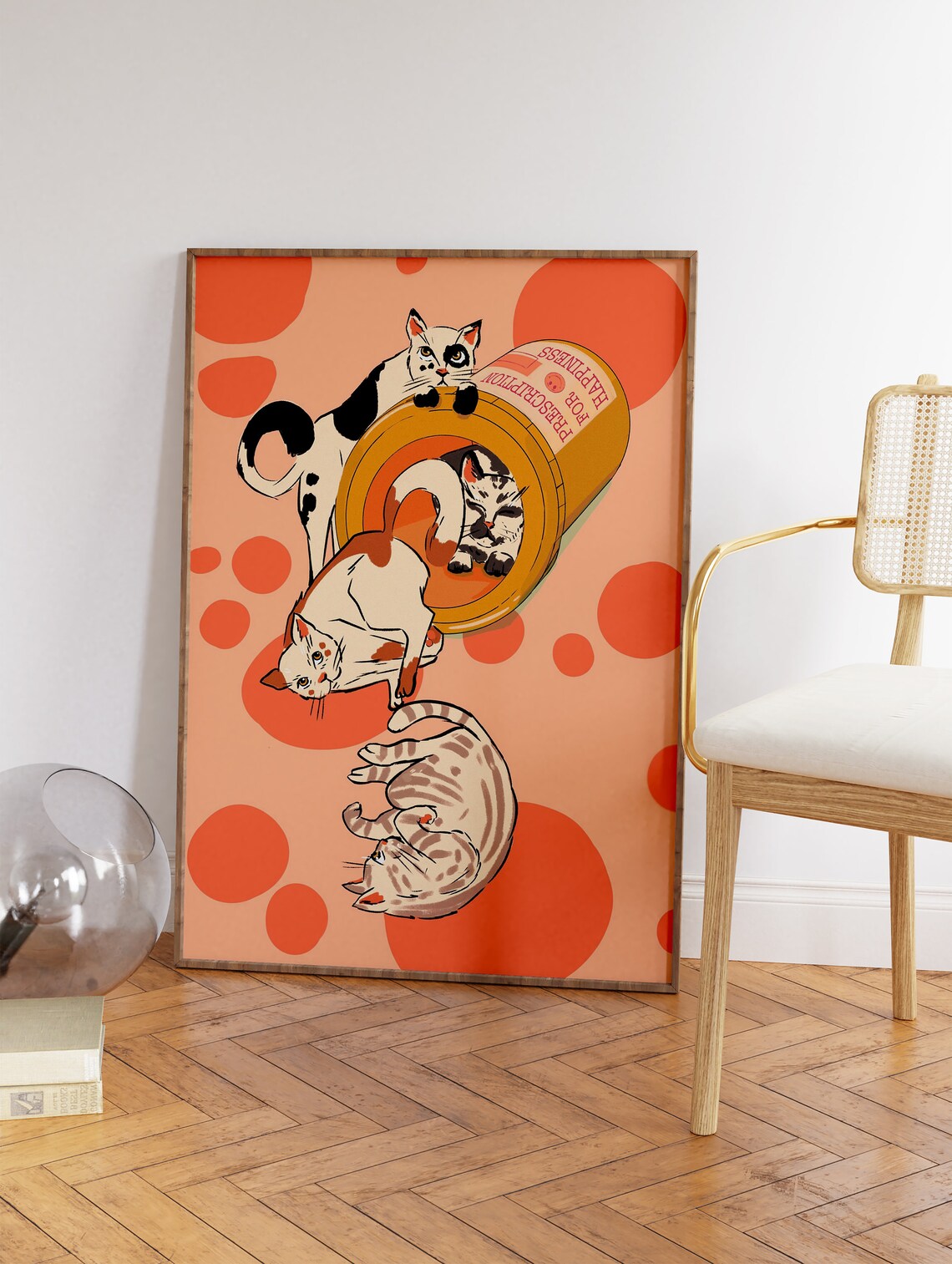 Prescription for Happiness Funny Cats Illustration Art Poster - Image 3
