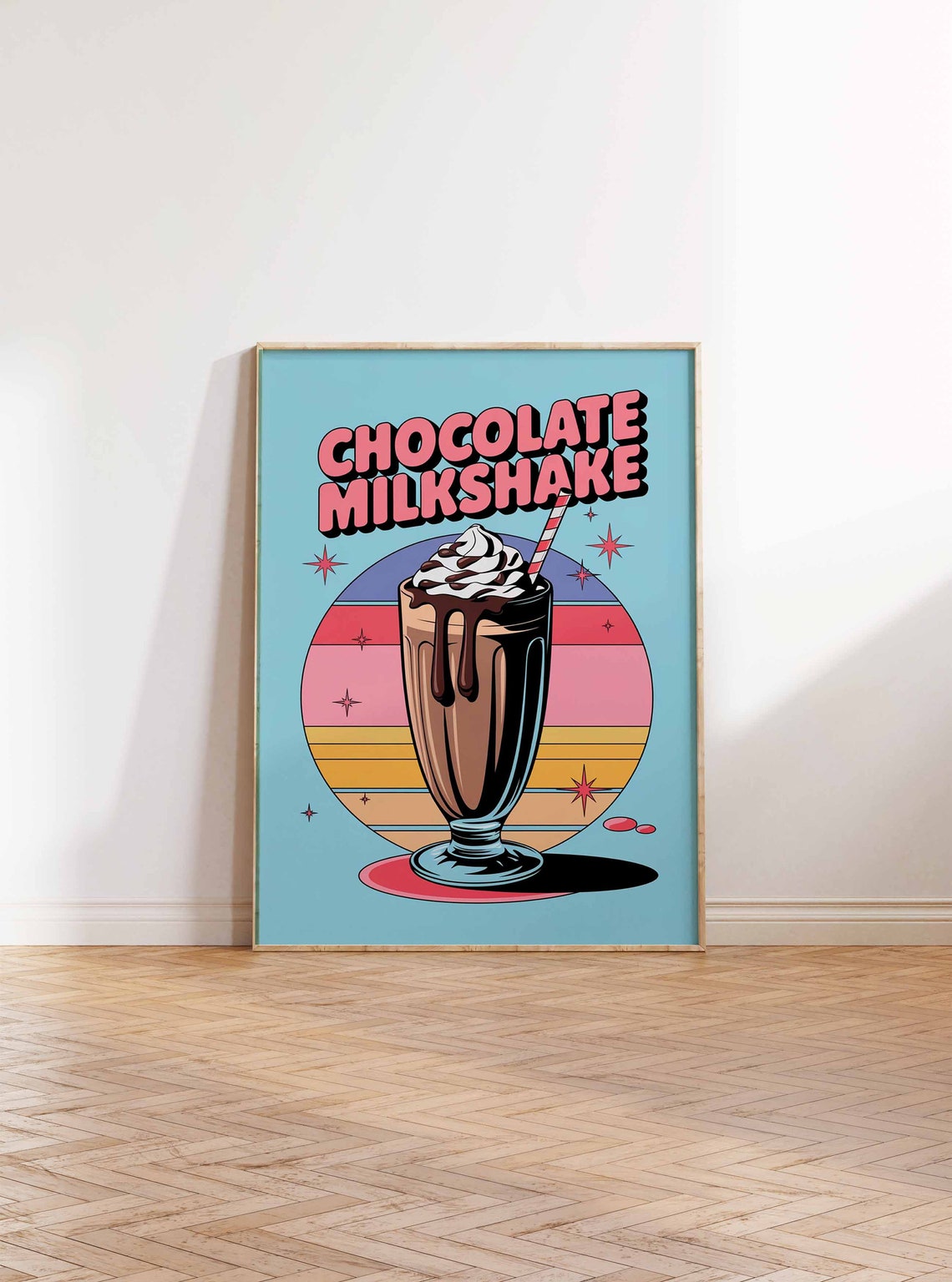 Chocolate Milkshake Retro Bubble Letter Turquoise Diner Poster - Image 2