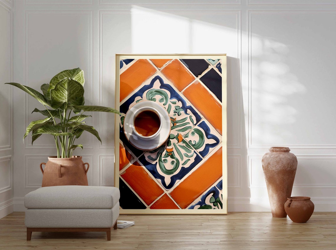 Moroccan Coffee Cup Ornamental Tiles Vintage Kitchen Cafe Wall Art - Image 4
