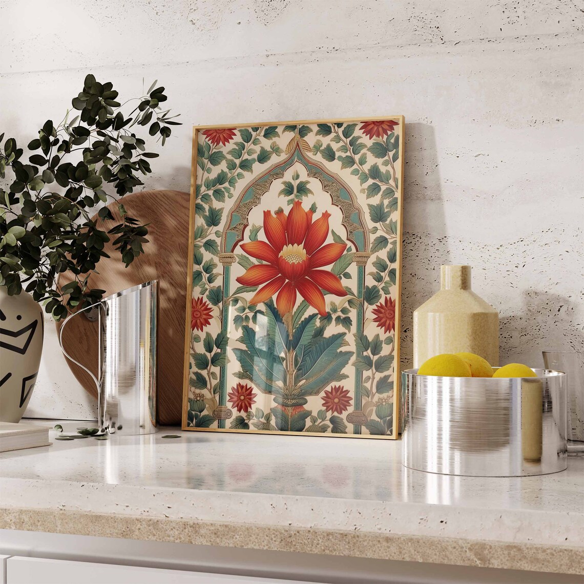 Indian Lotus Blossom Mughal Arch Floral Botanical Art Poster - Image 2