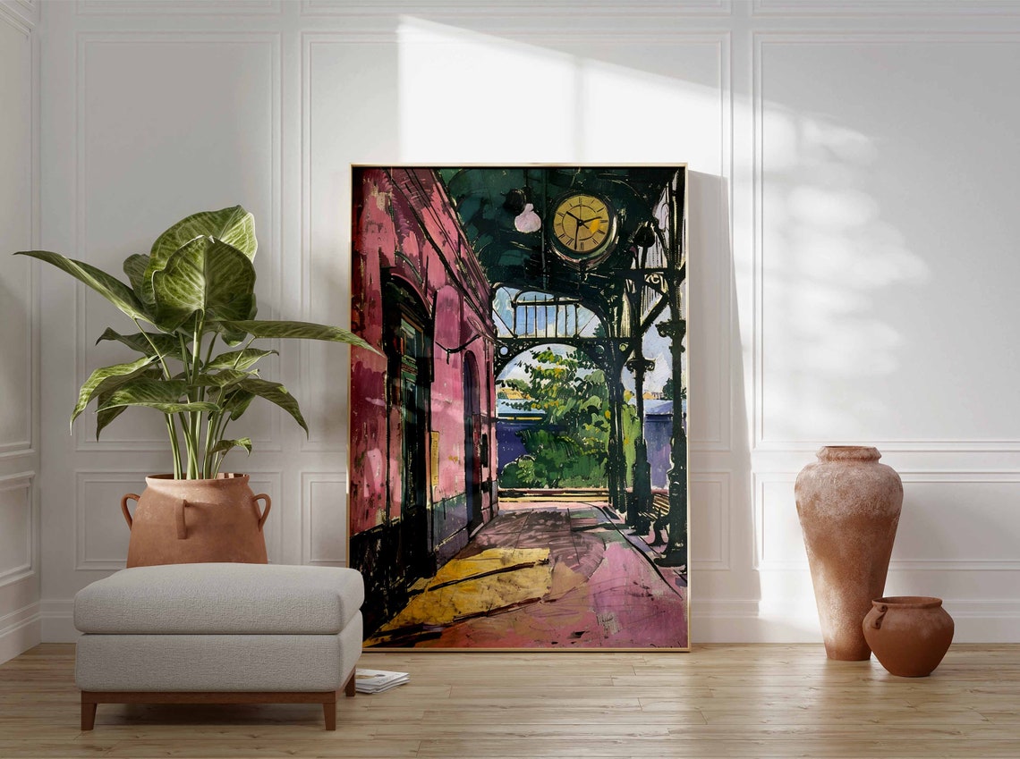 Pink Railway Station Building Under an Iron Canopy Clock Poster - Image 3