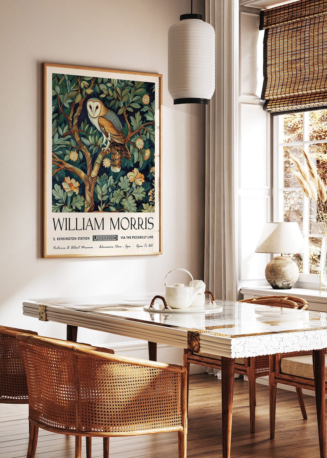 William Morris Owl Among Spring Flowers Botanical Style Art Poster - Image 2