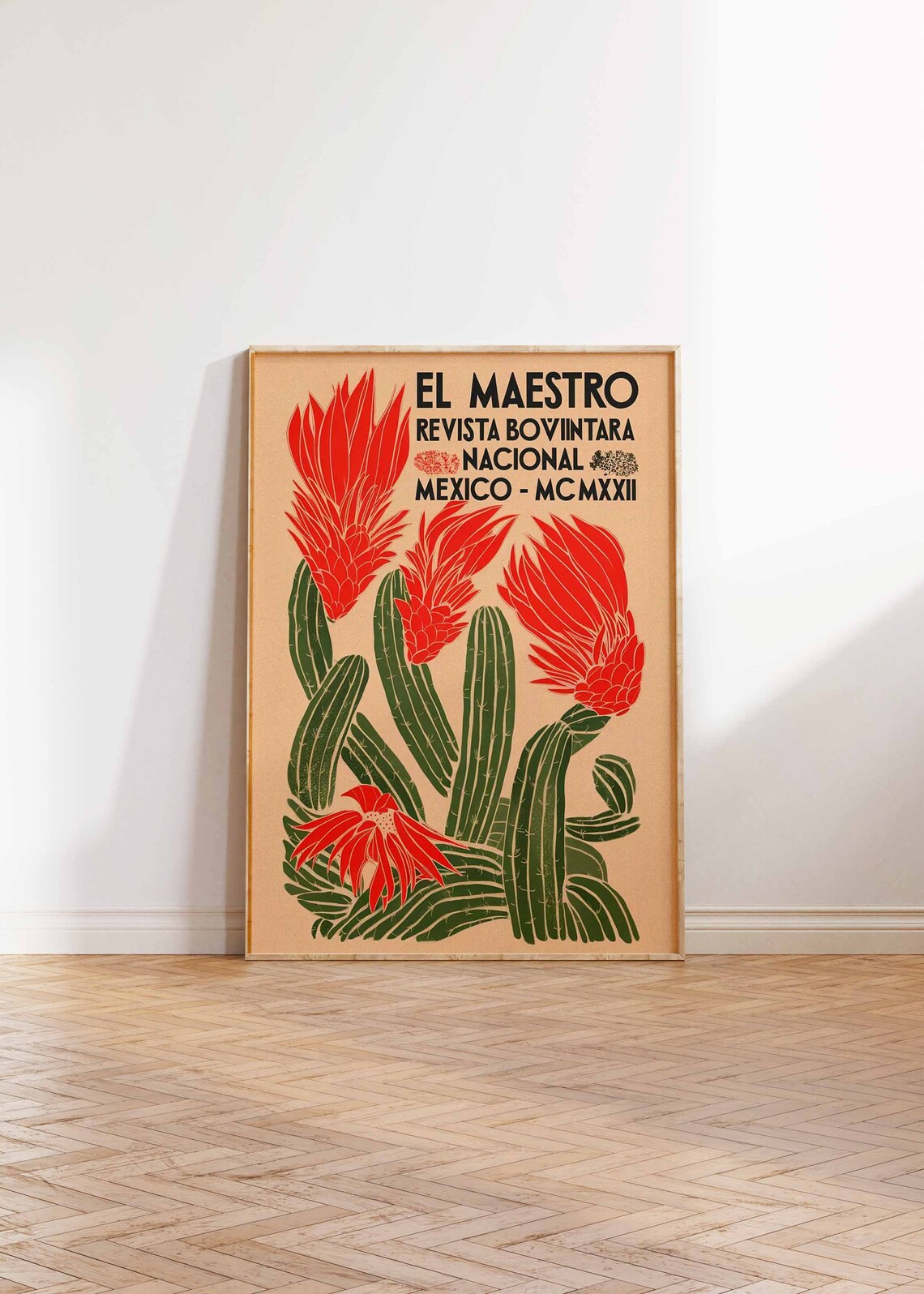 El Maestro Red Flowering Cacti Vintage Mexico Magazine Art Poster - Image 3