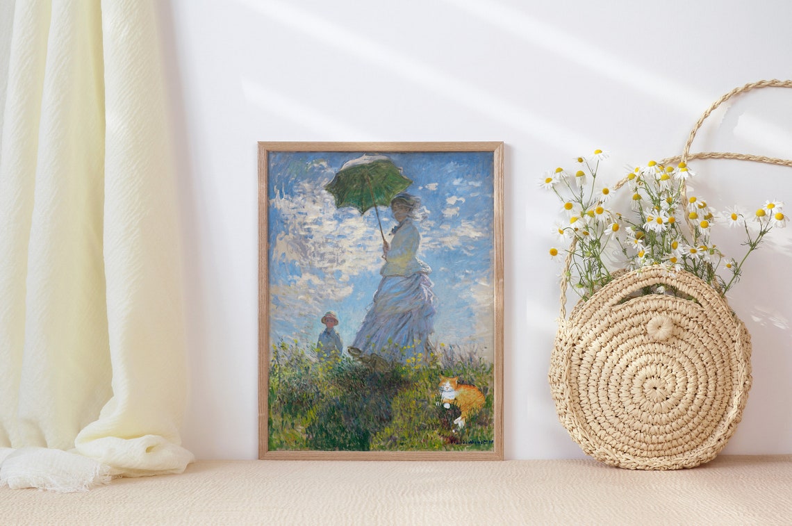 Monet Woman With A Parasol Playful Orange Cat Fun Mashup Poster - Image 2