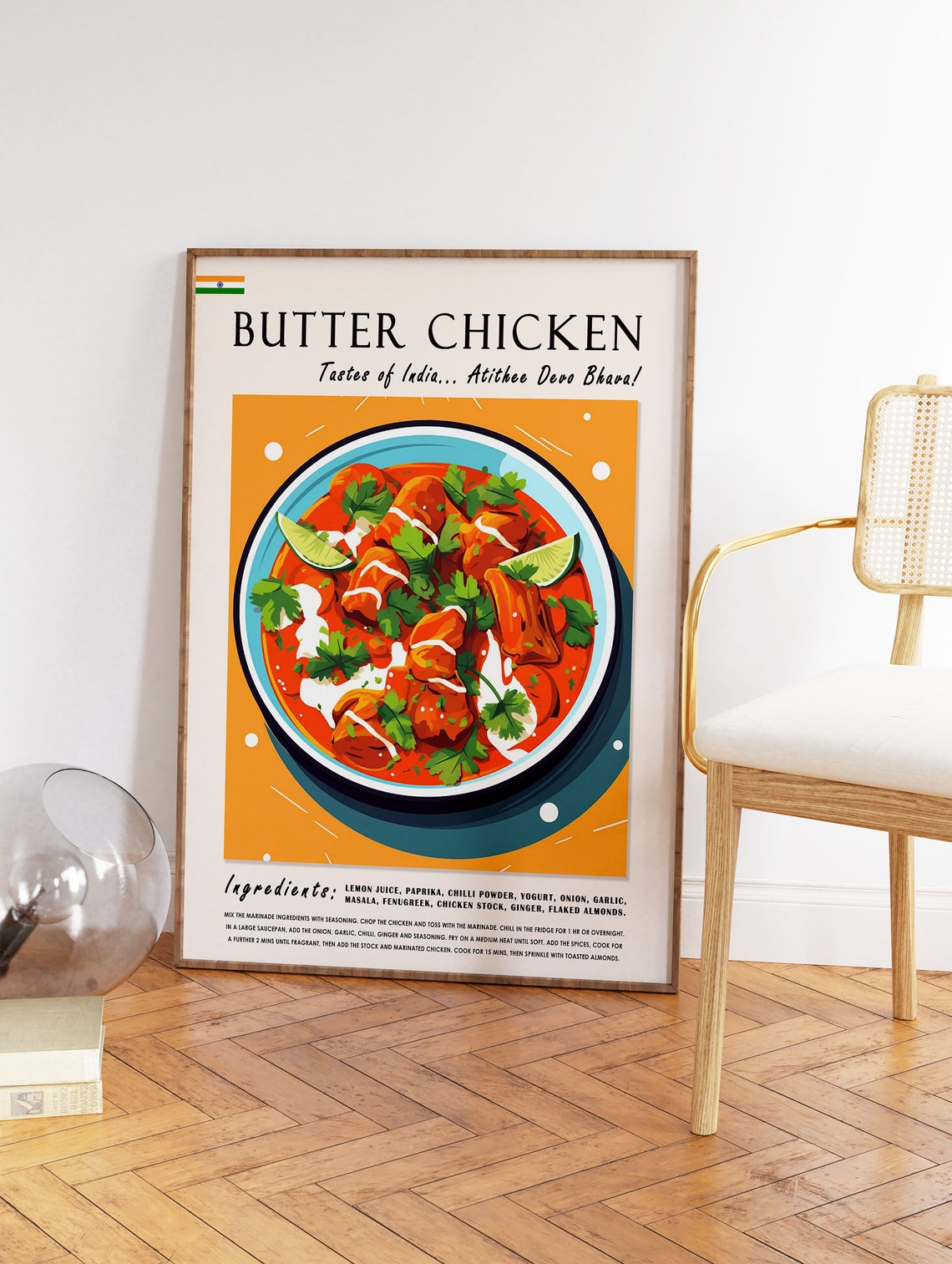 Butter Chicken Indian Food Recipe Poster Modern Kitchen Wall Decor - Image 2