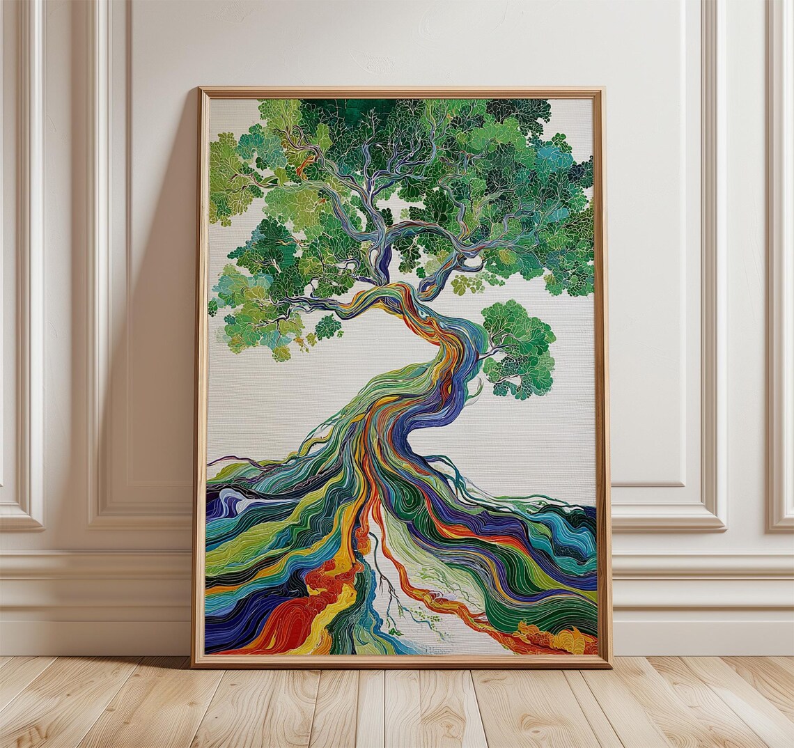 Rainbow Tree Of Life Print With Flowing Colorful Trunk And Lush Canopy Art