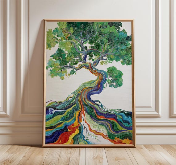 Colorful Abstract Tree Poster Modern Nature Wall Art Print Vibrant Landscape Artwork Contemporary Home Decor Expressionist Painting