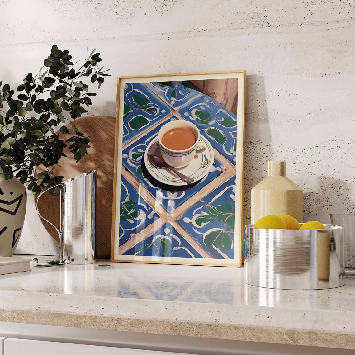 Moroccan Coffee Cup On Blue Hand Painted Vintage Zellige Tile Poster - Image 3